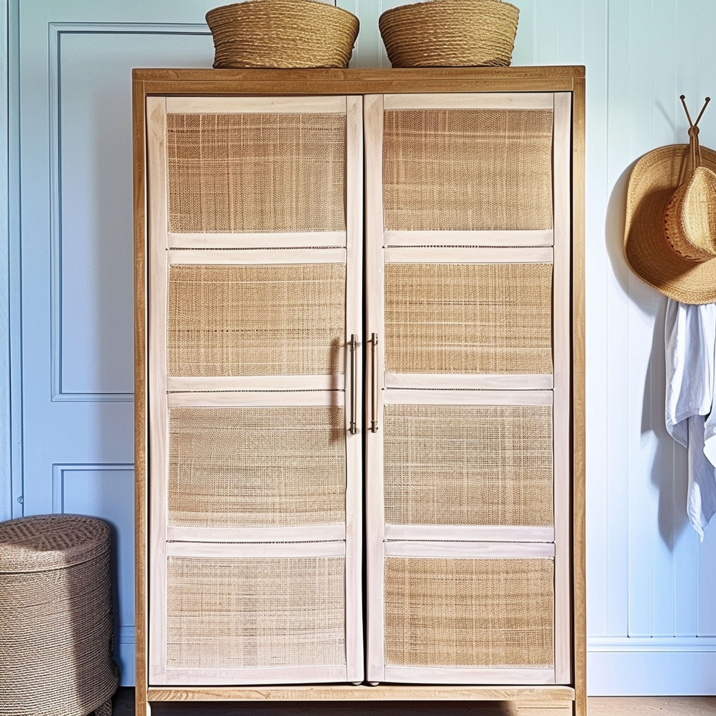 Raffia Textured Doors on Armoire