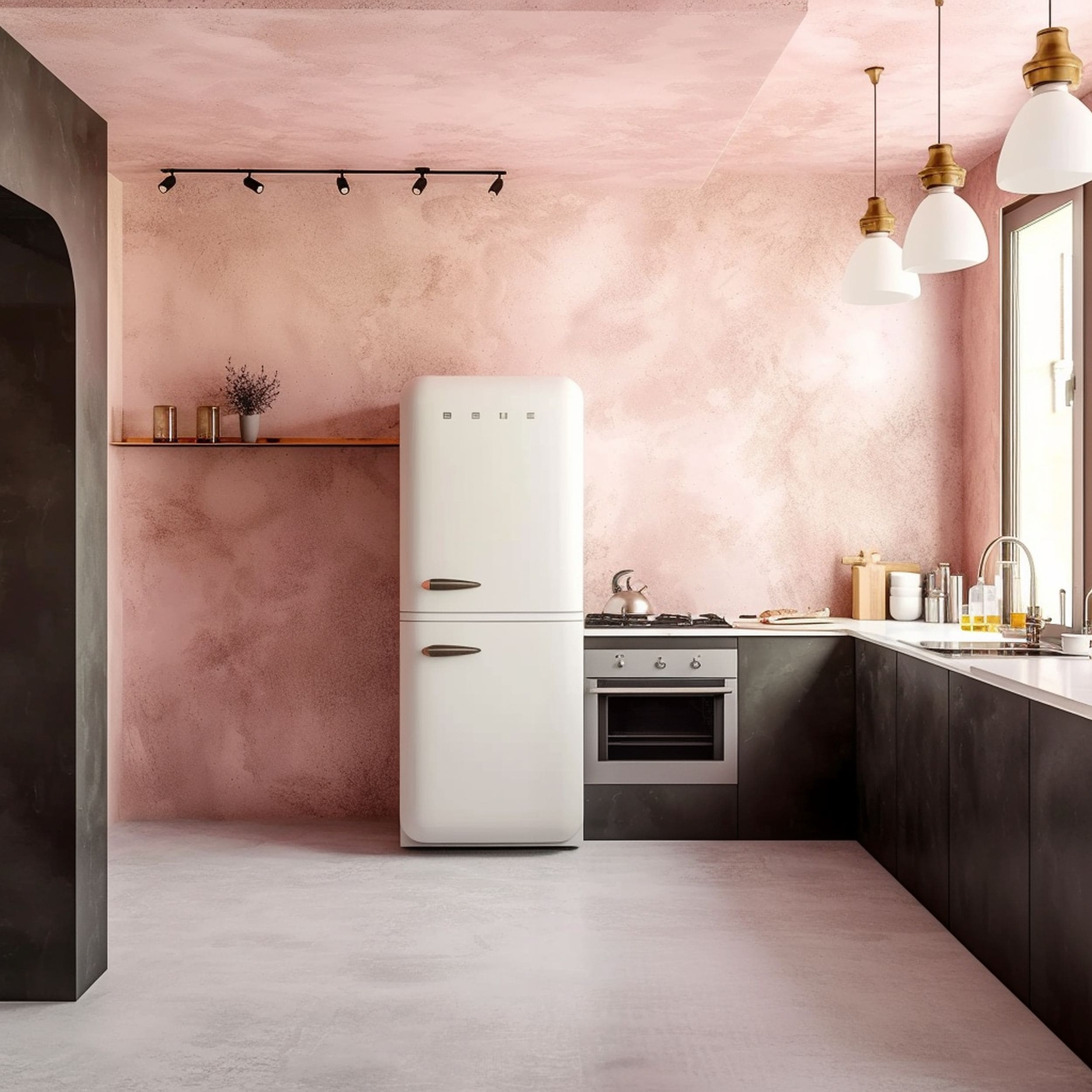 Beautiful Textural Pink Kitchen Walls