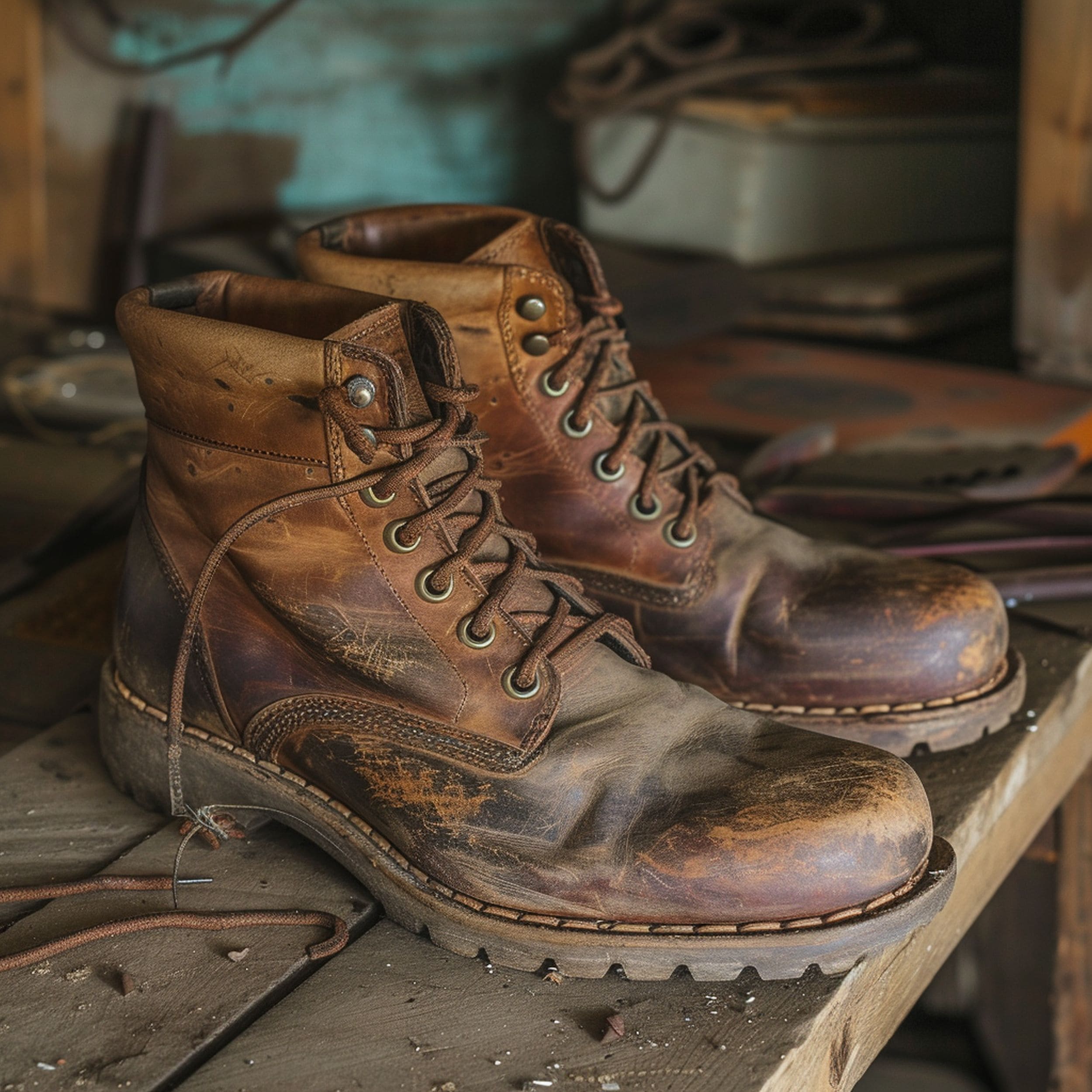 Worn Leather Work Boots