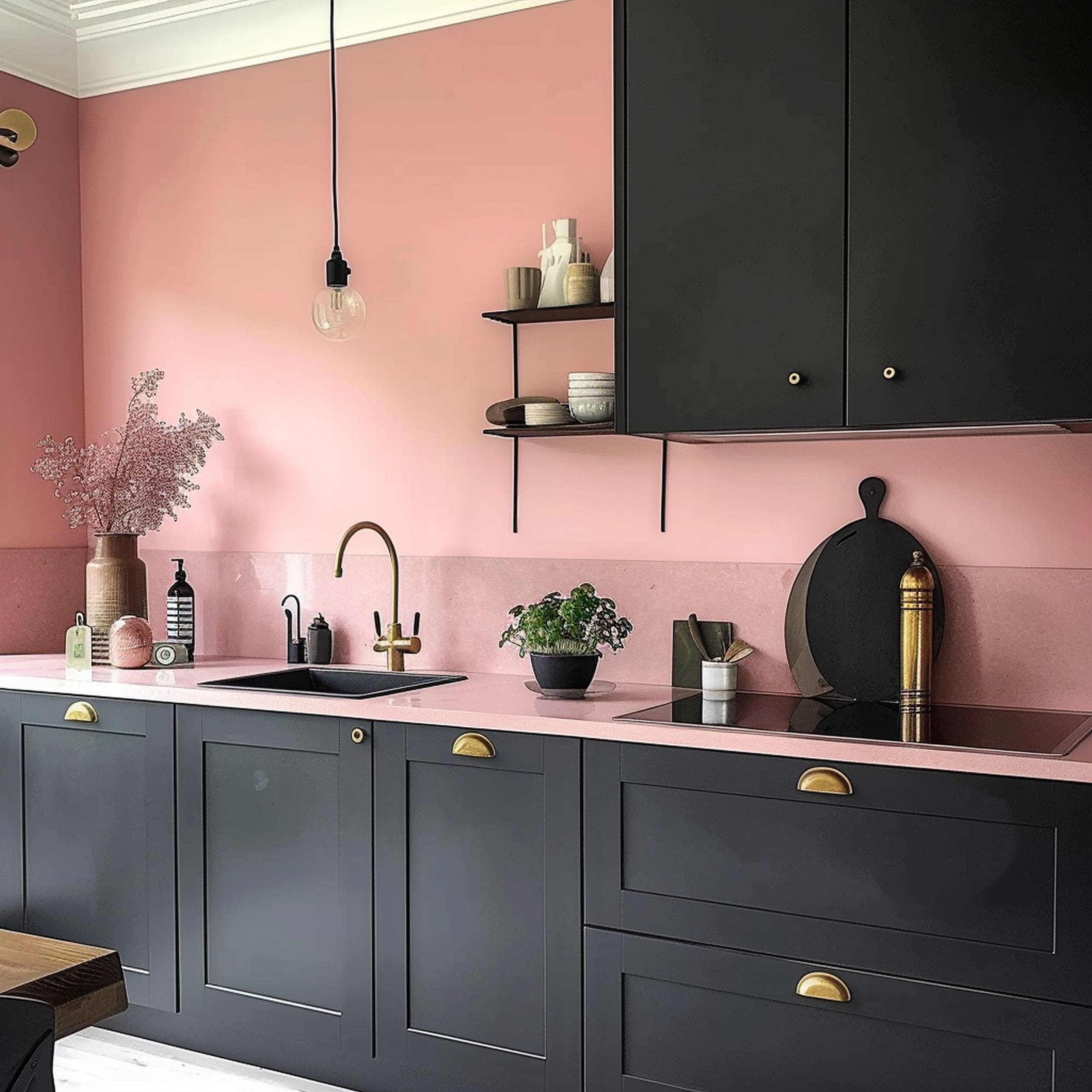 Pink and Black Kitchen