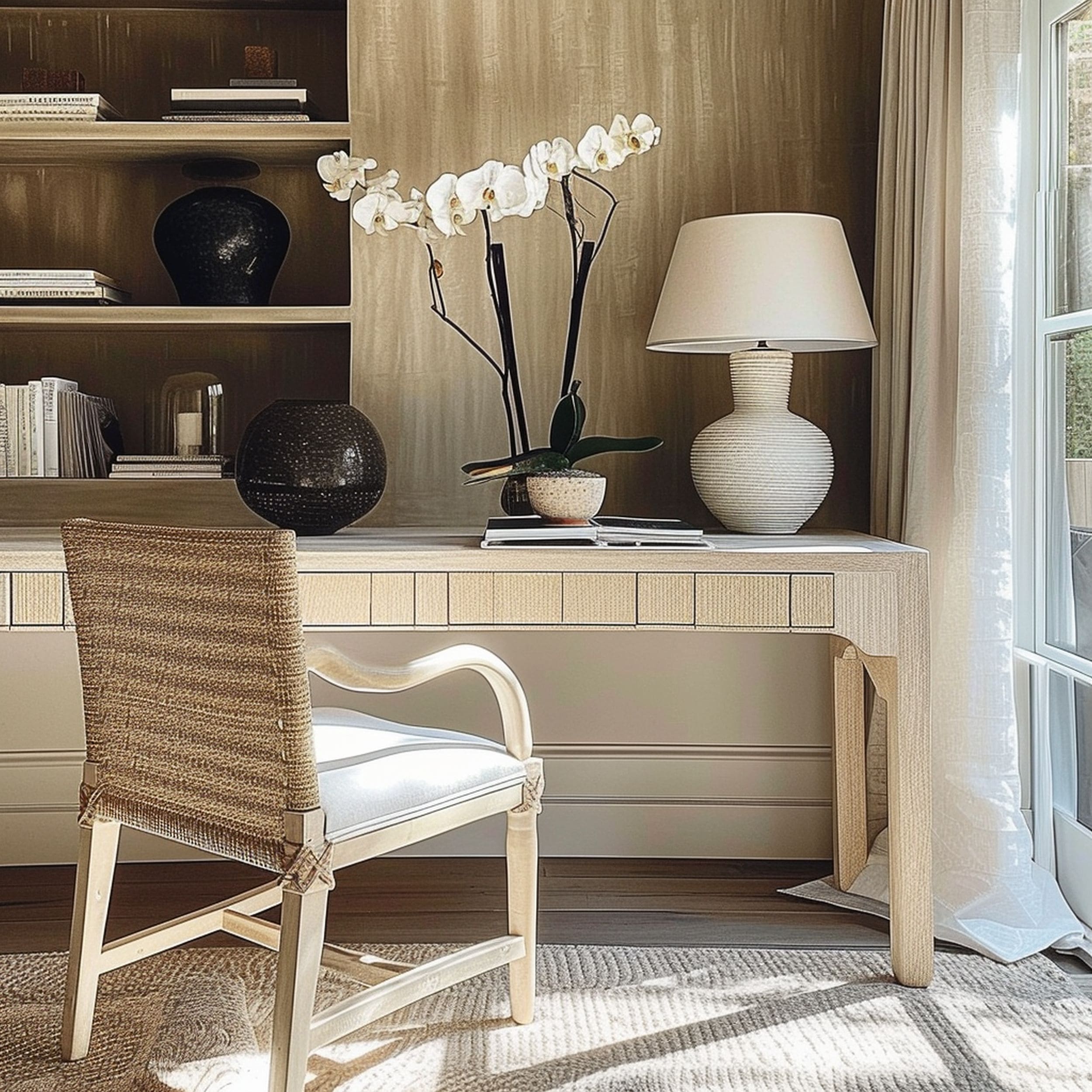 Raffia Textured Home Office Desk