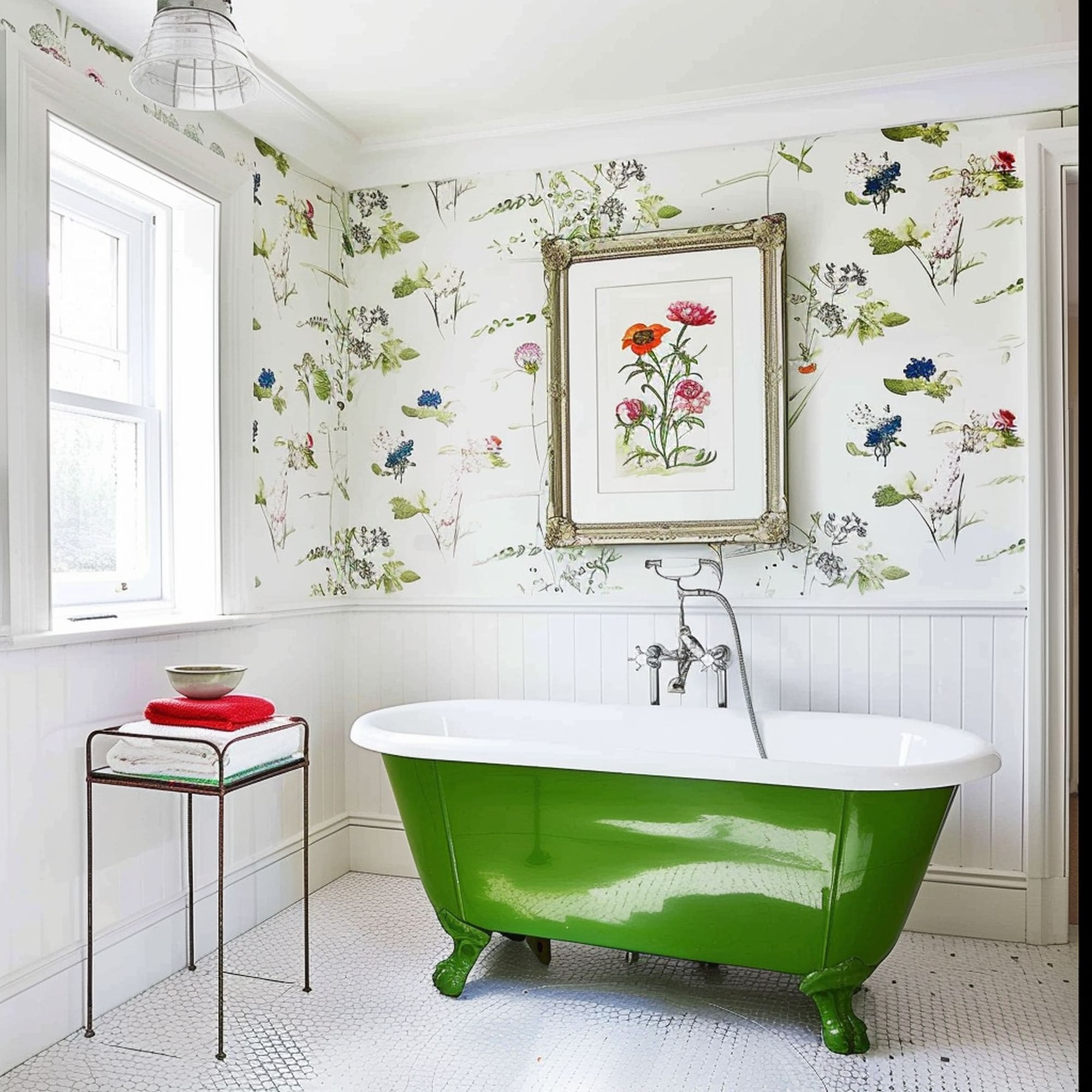 Green Bathtub in Small Bathroom