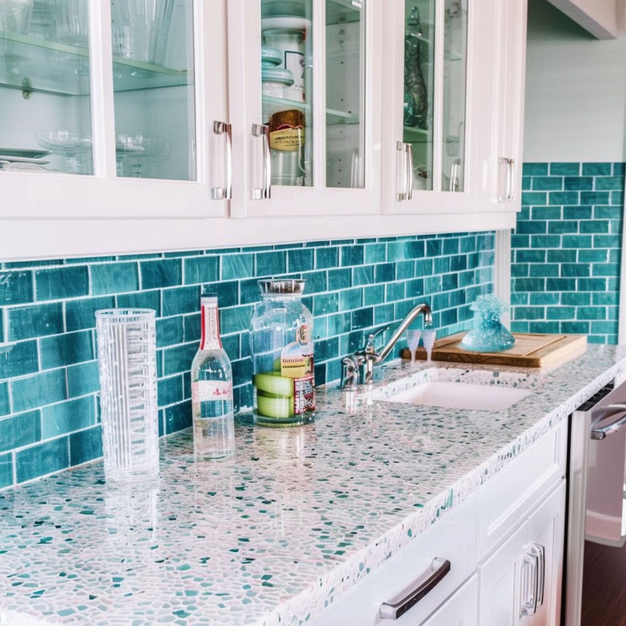 Wet Bar With Recycled Glass Countertop