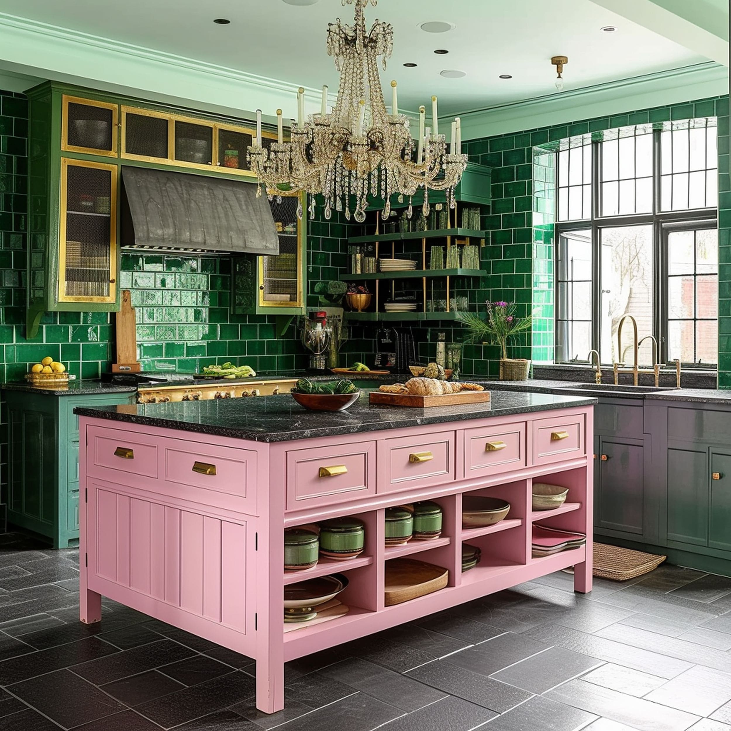 Pink and Green Kitchen