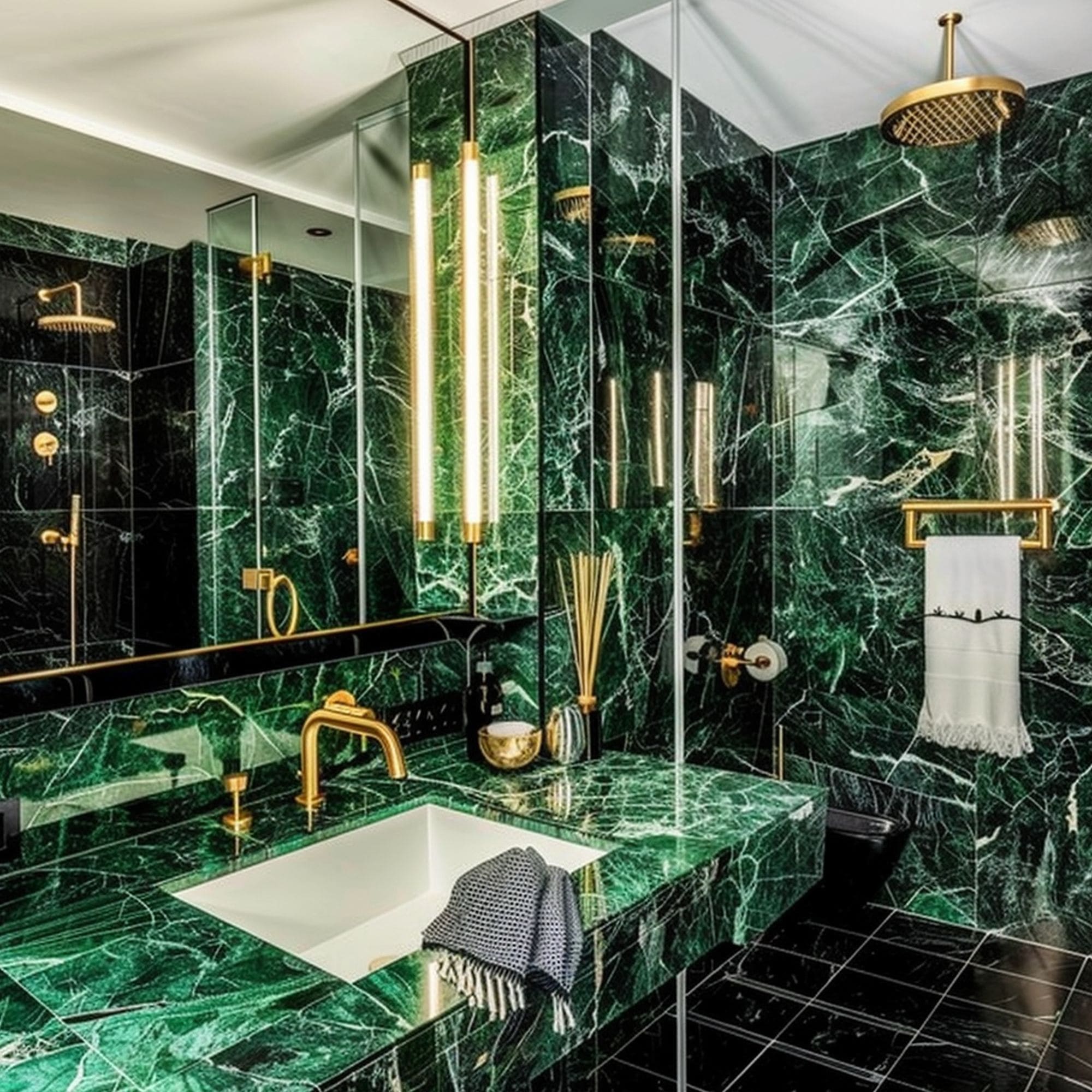 Green Bathroom With Marble Texture