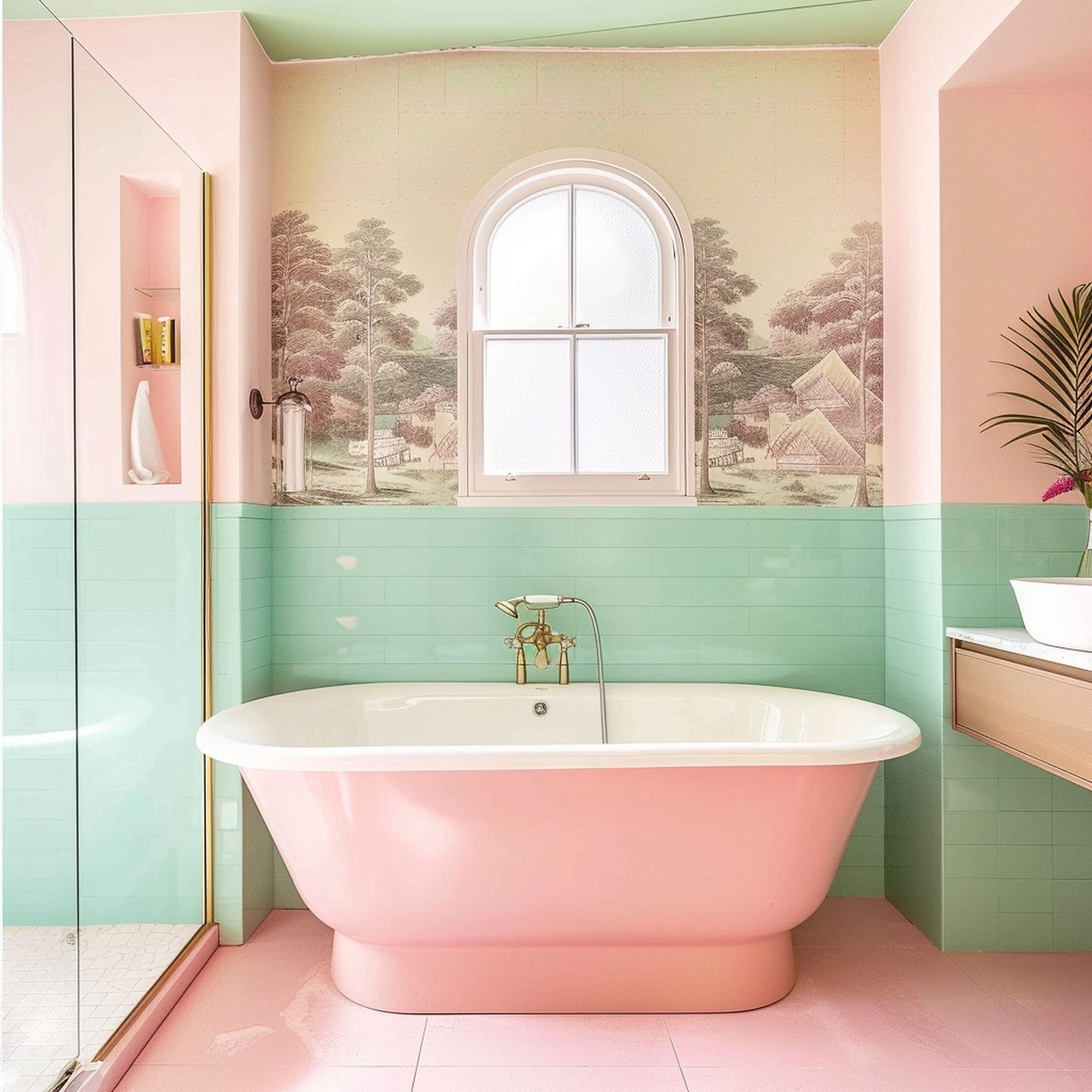 Pastel Green and Pink Bathroom