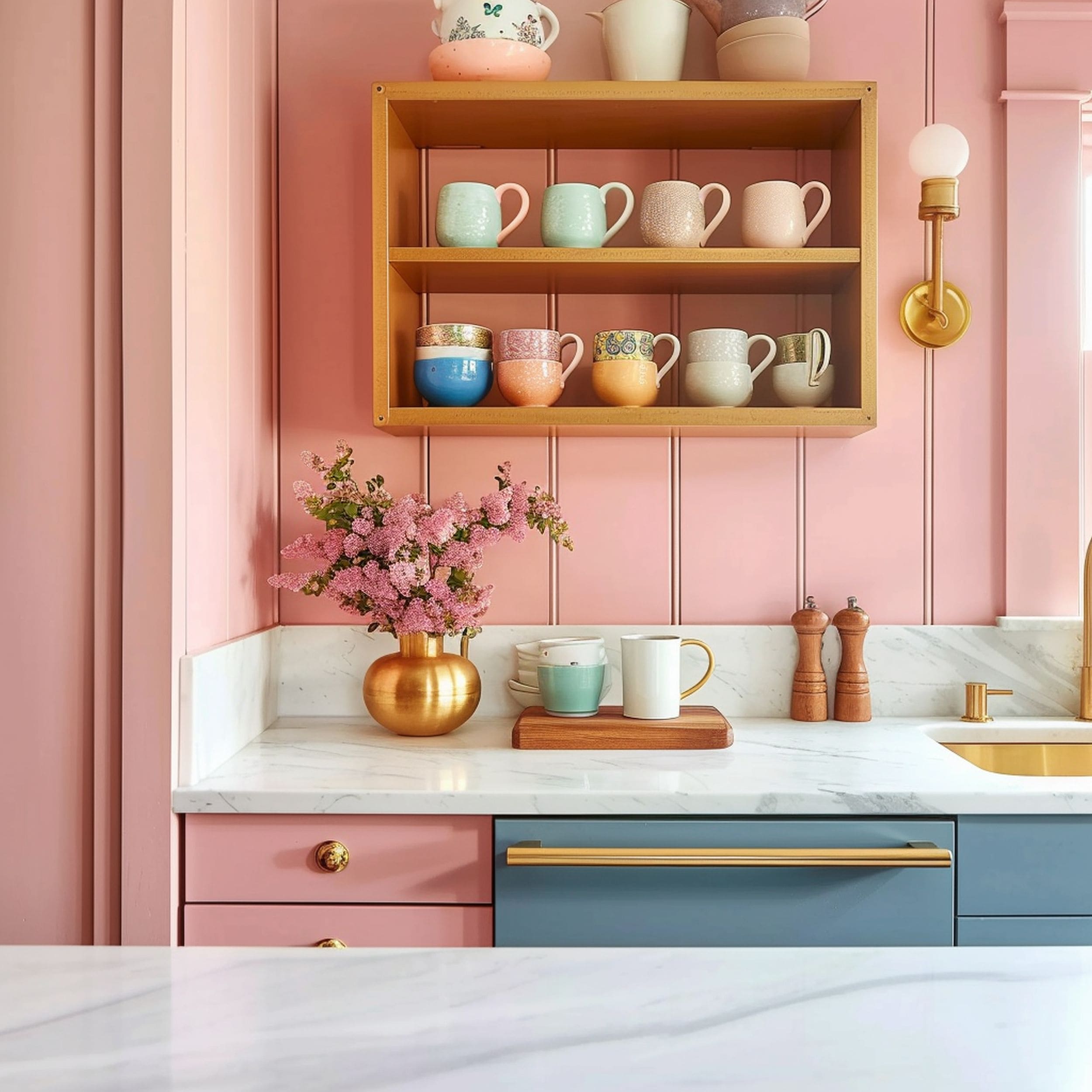 Shelf Display With Pink Backdrop