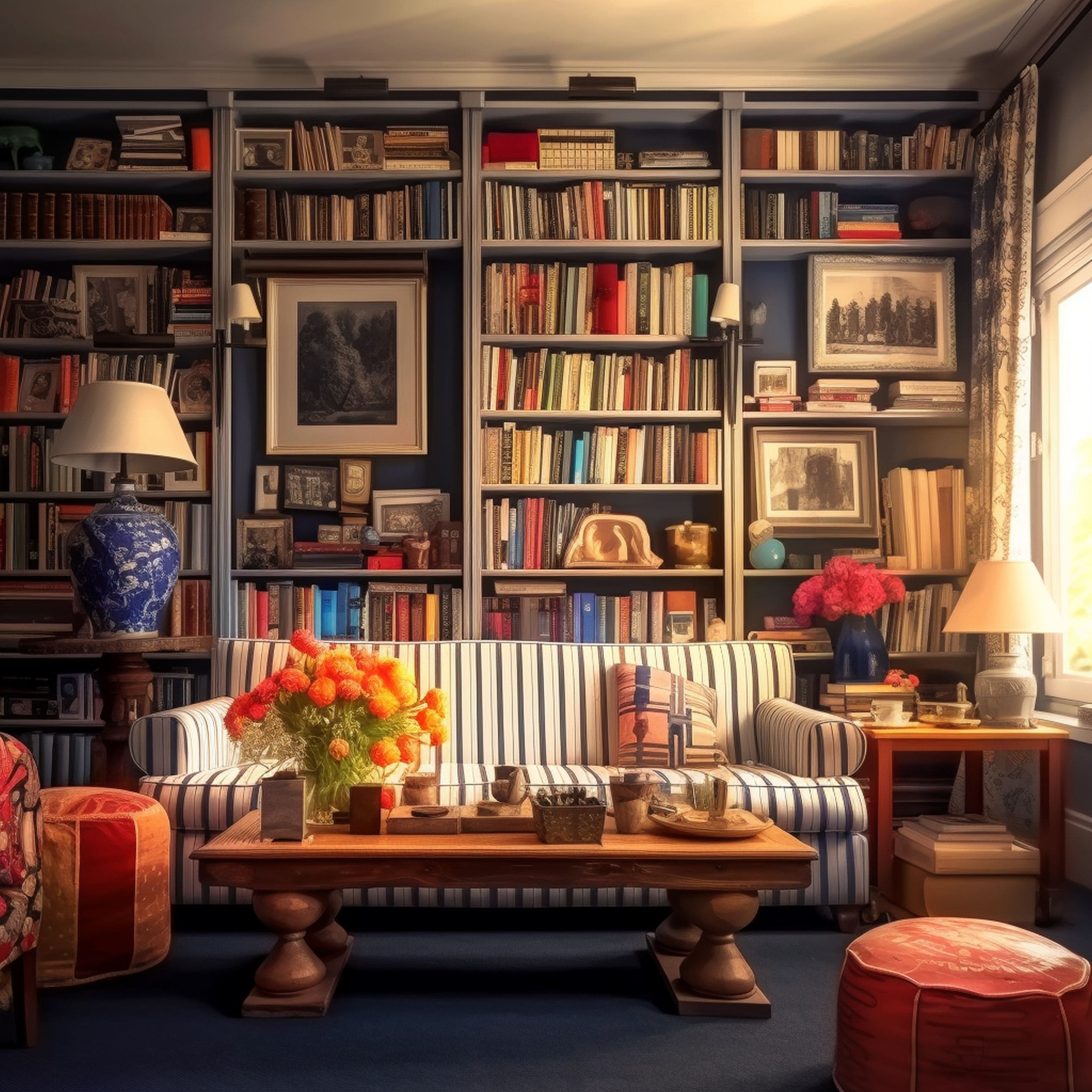 Cluttercore Living Room With Bookshelves