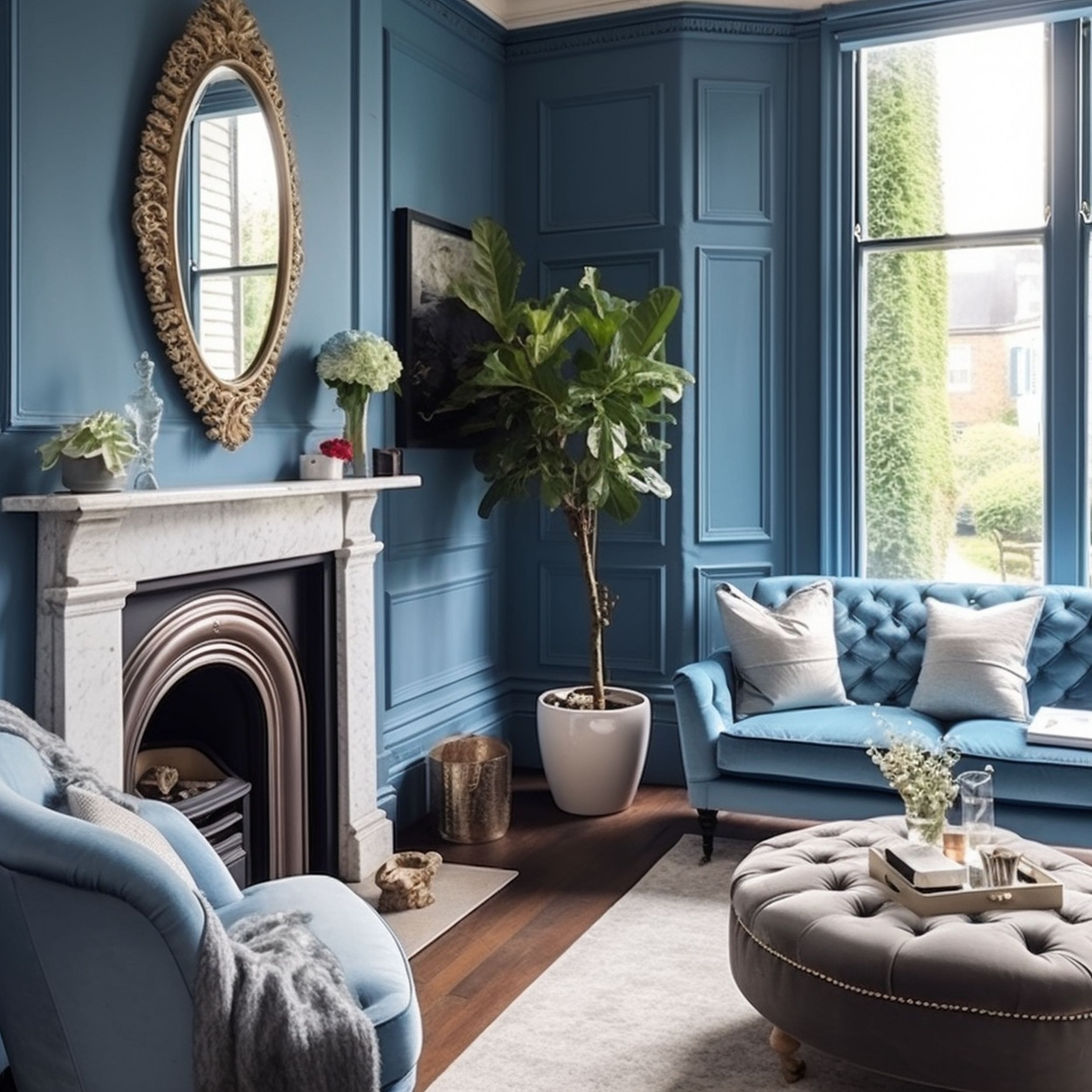 Glacial Blue Modern Victorian Living Room