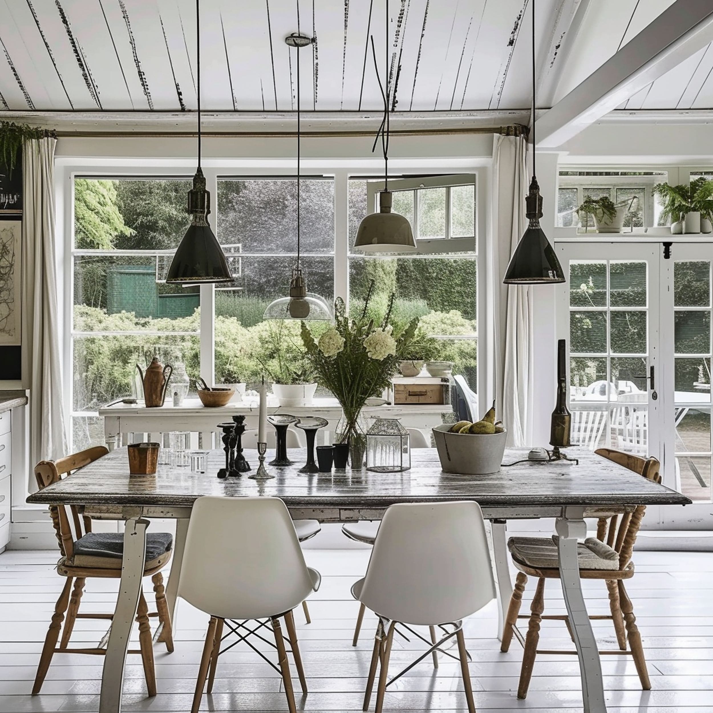 White Dining Room With Mixed Chair Designs