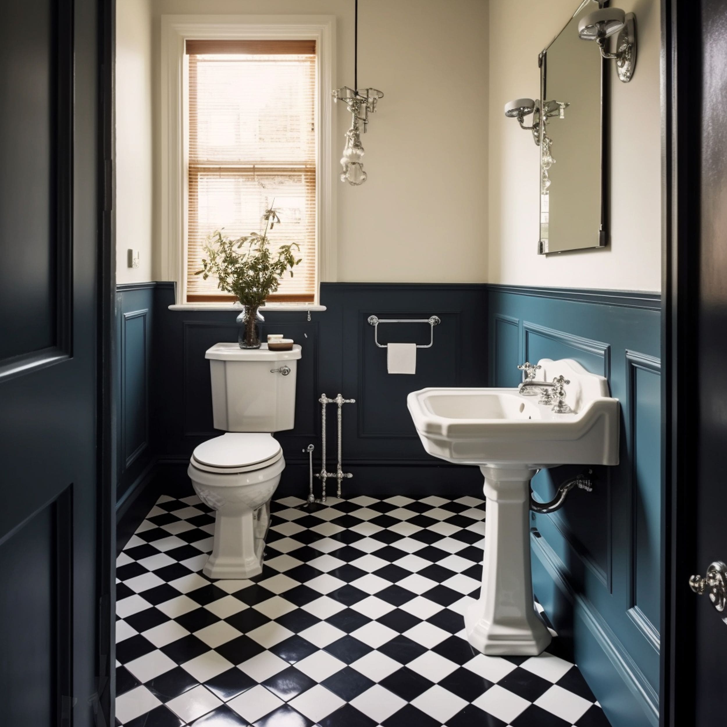 Modern Victorian Bathroom With Checkerboard Floor Tiles