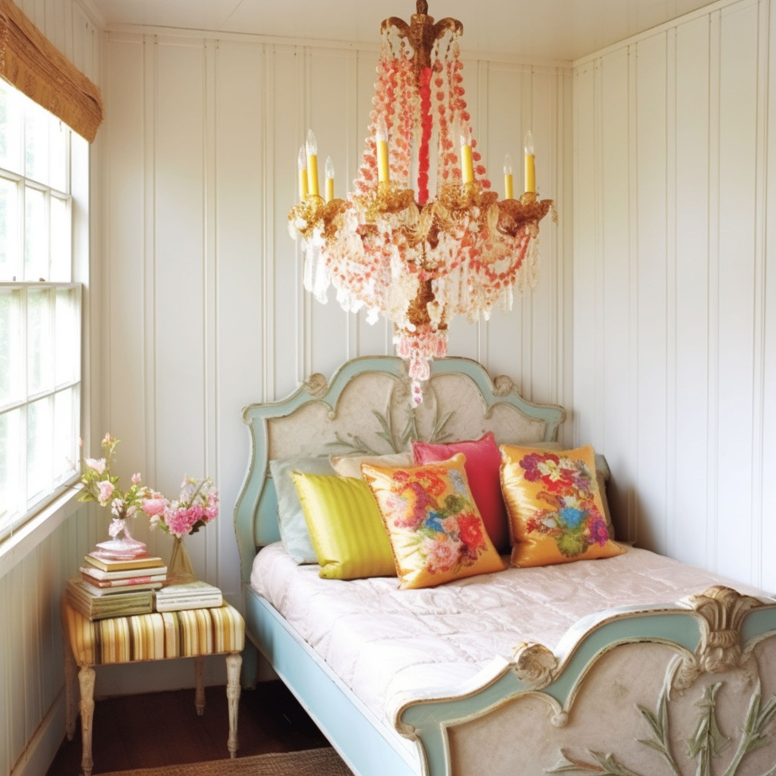 Shabby Chic Bedroom With Vintage Chandelier