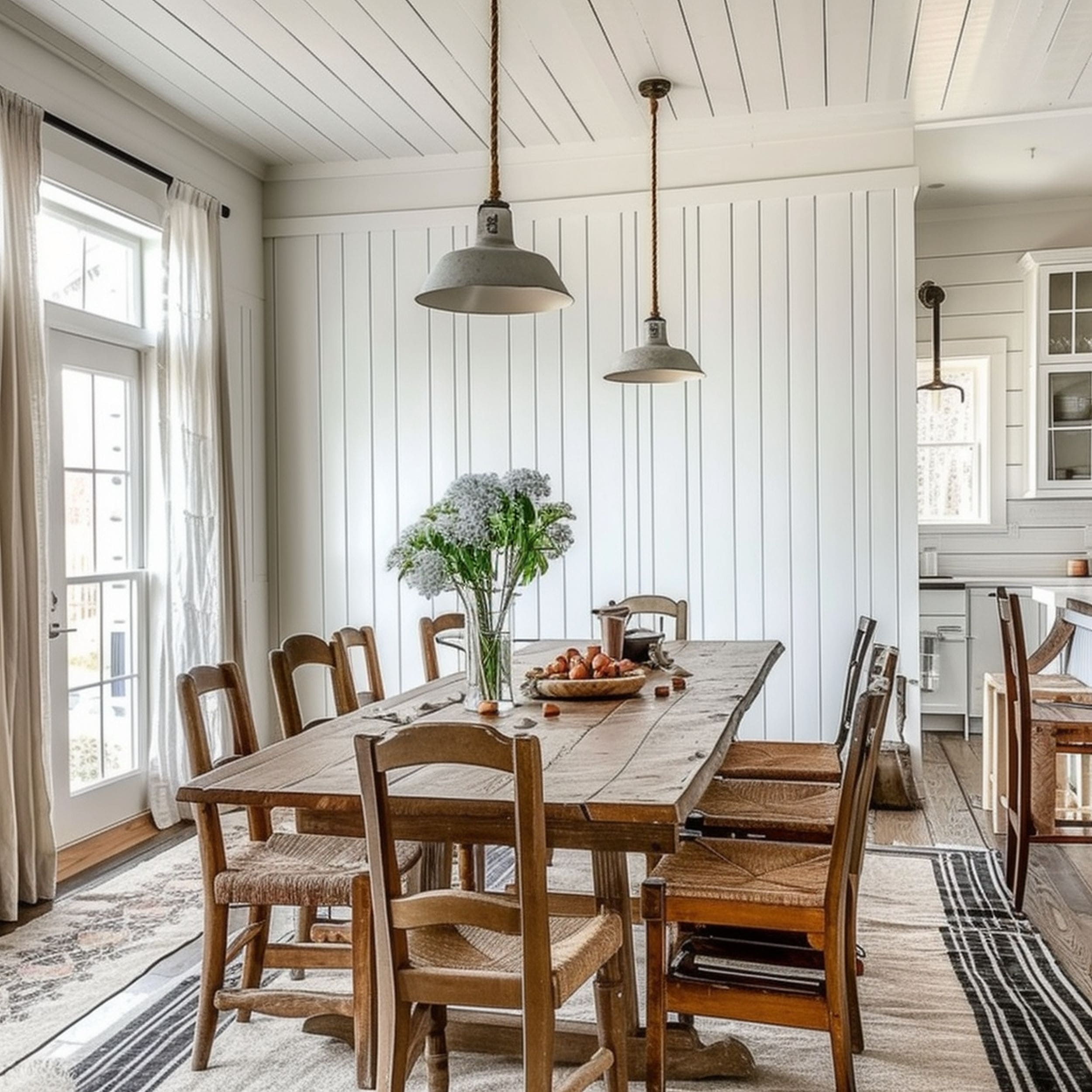 White Dining Room With Wall Paneling
