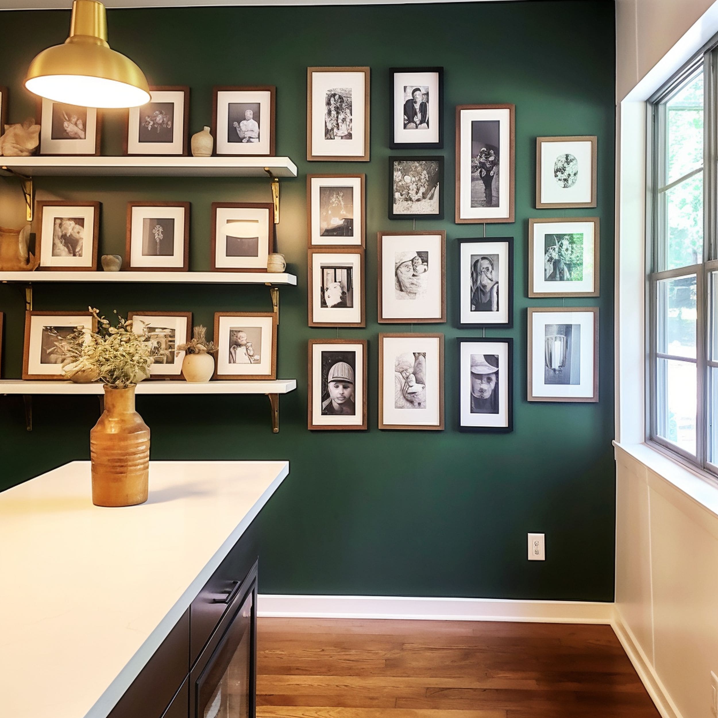 Butler Pantry With Green Accent Wall