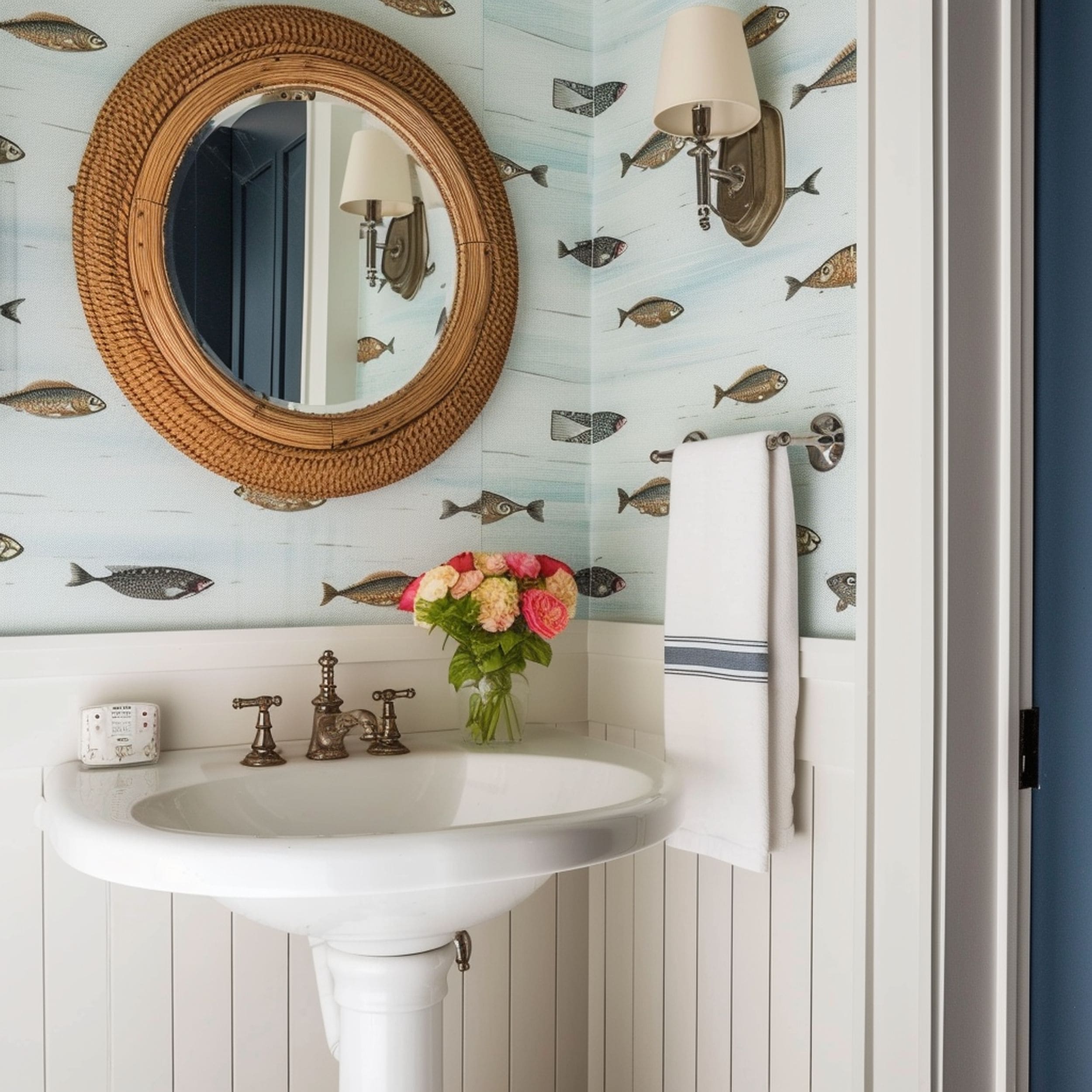 Coastal Bathroom With Pedestal Sink