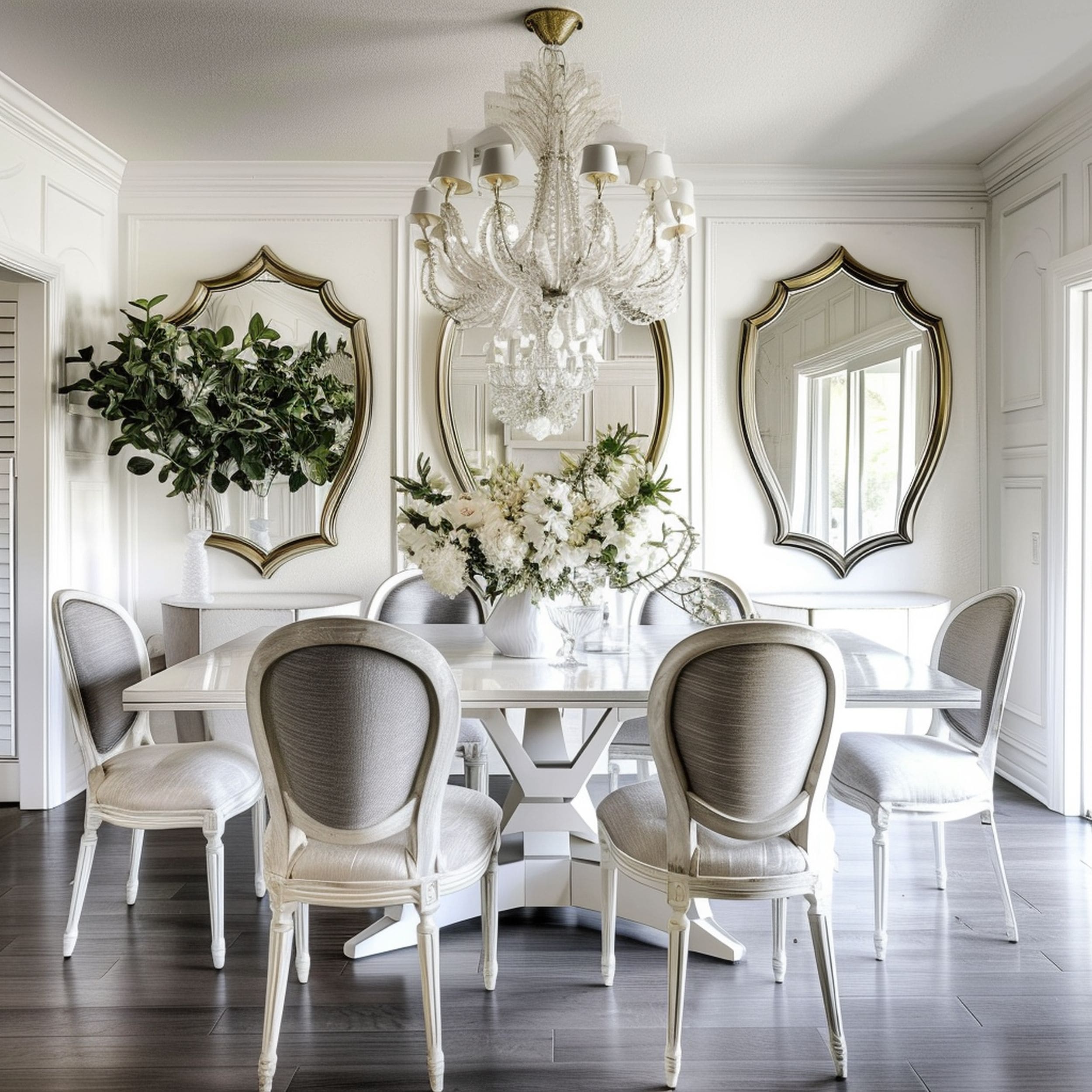 White Dining Room With Elegant Mirrors