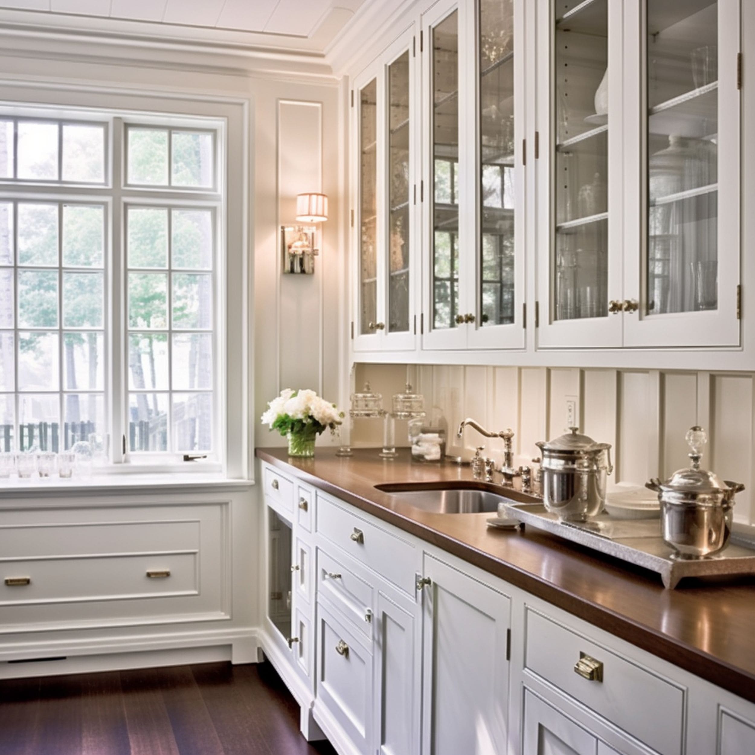 Butler Pantry With Elegant Silver Accents