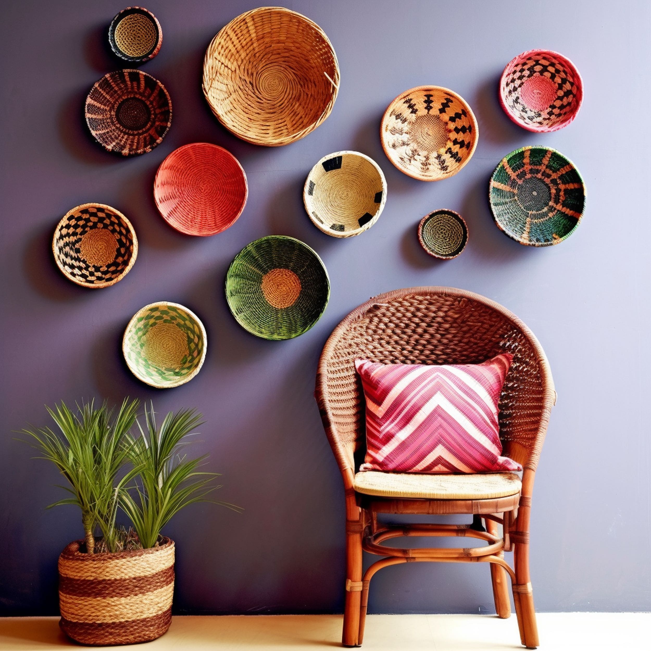 Decorative Colorful Baskets on the Wall