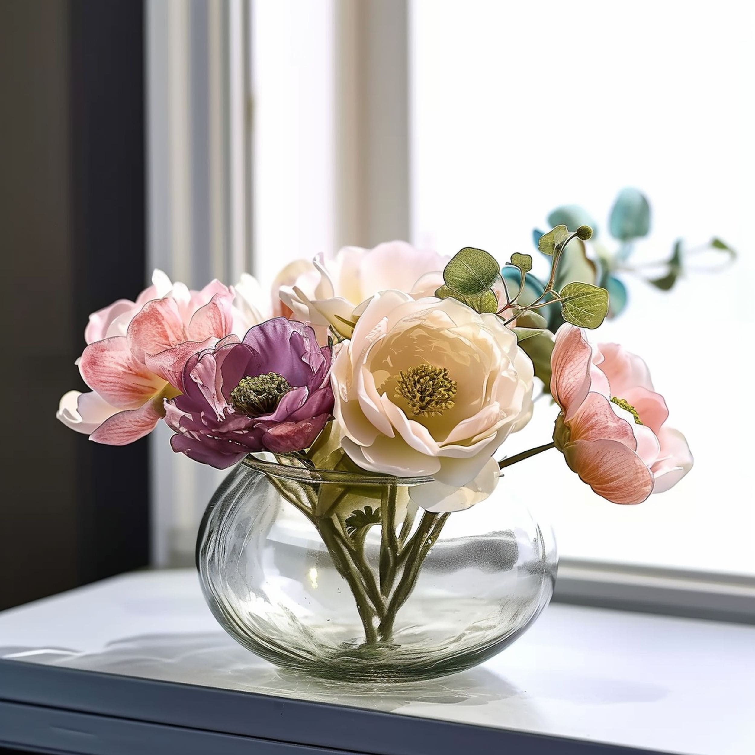 Fake Flowers in a Glass Vase