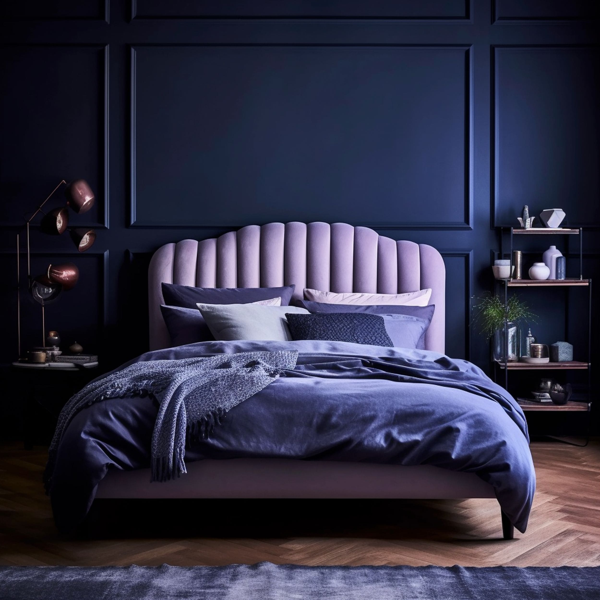 Lavender Purple and Navy Blue Bedroom