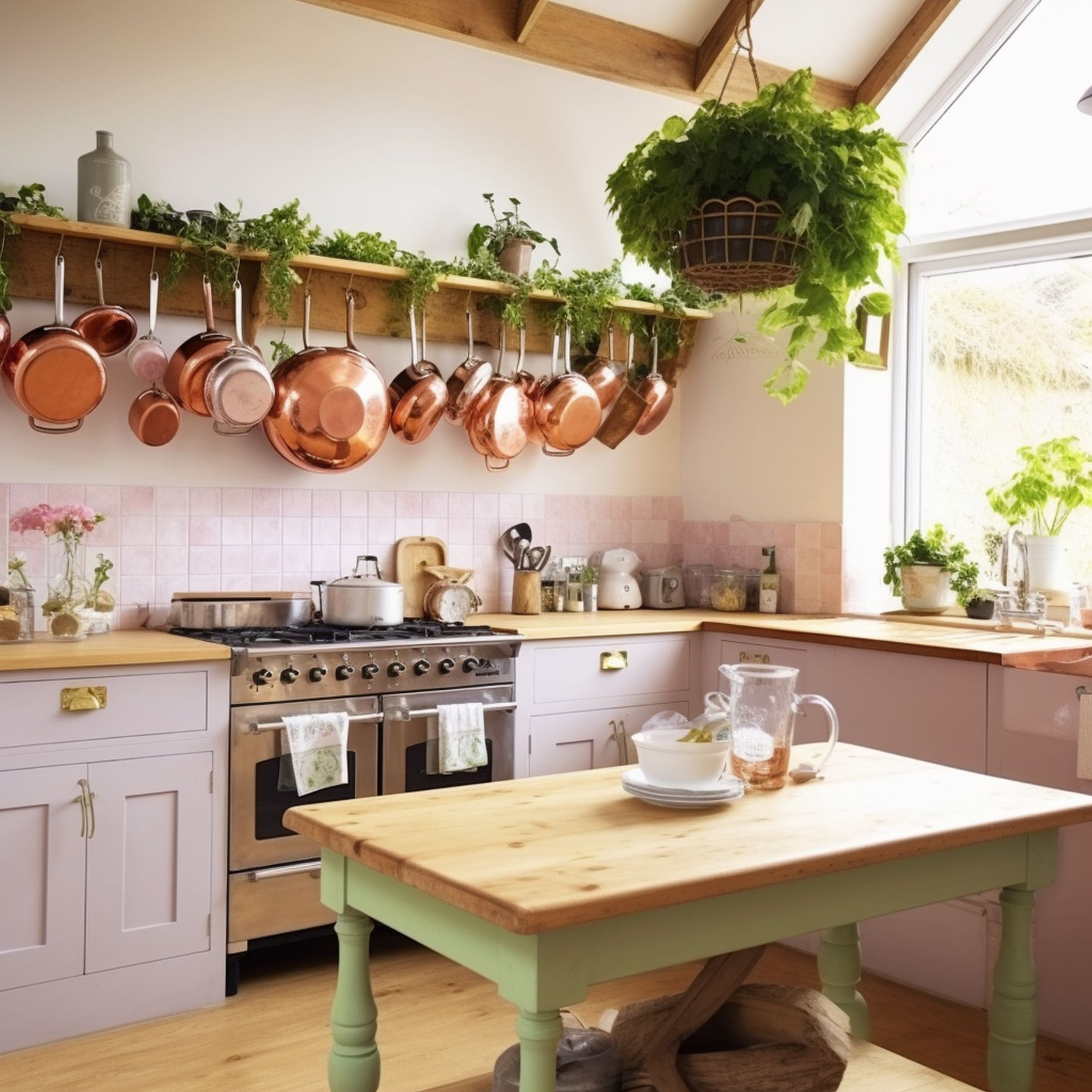 Shabby Chic Kitchen With Copper Cookware