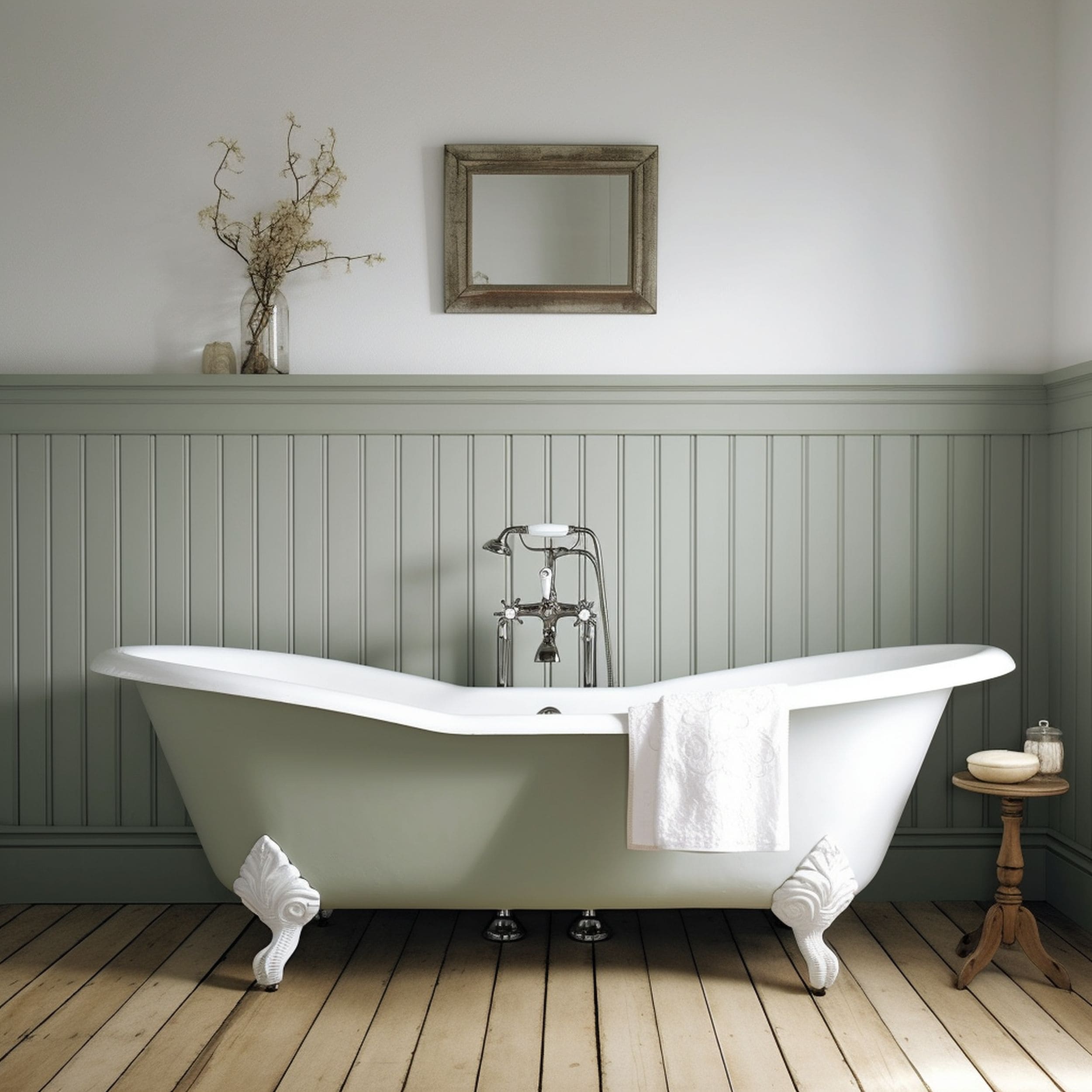 Cottagecore Sage Green Bathroom With Clawfoot Tub