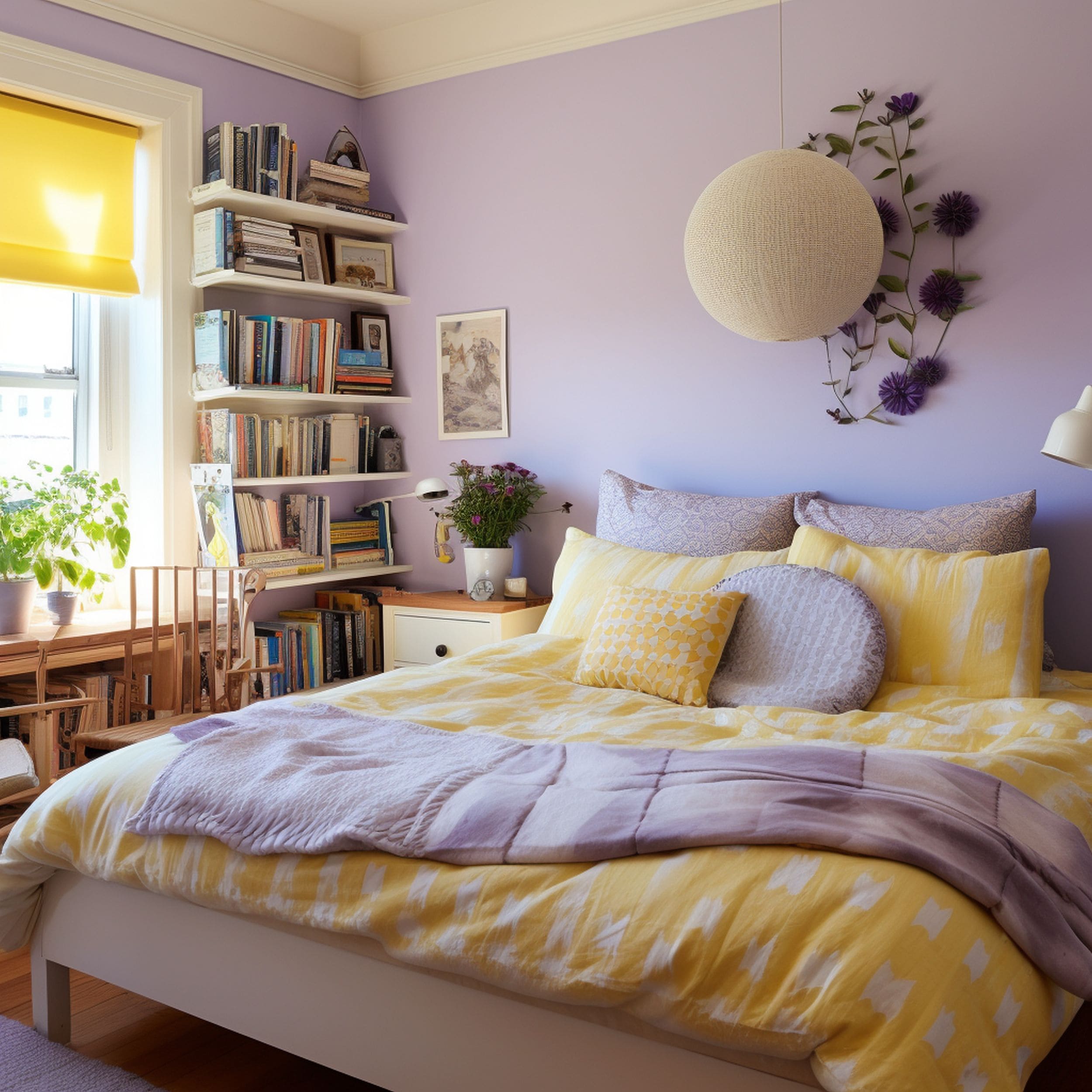 Lavender Purple and Yellow Bedroom