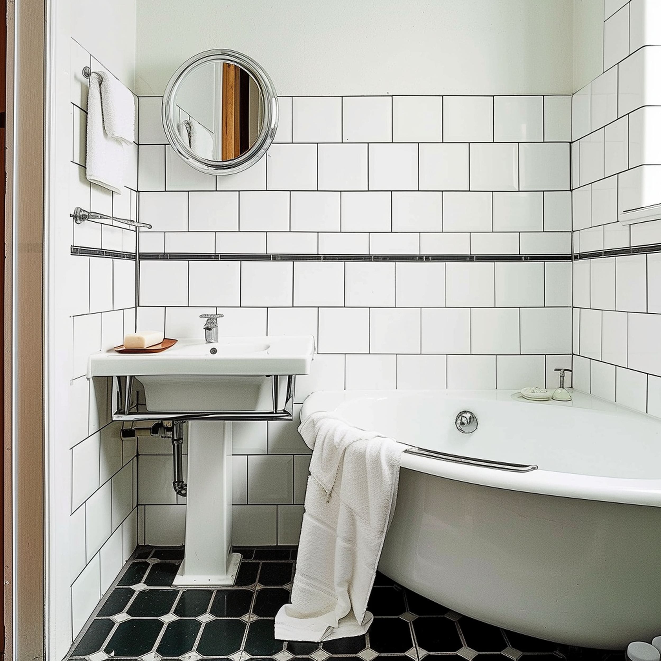 Bathroom With White Square Tiles
