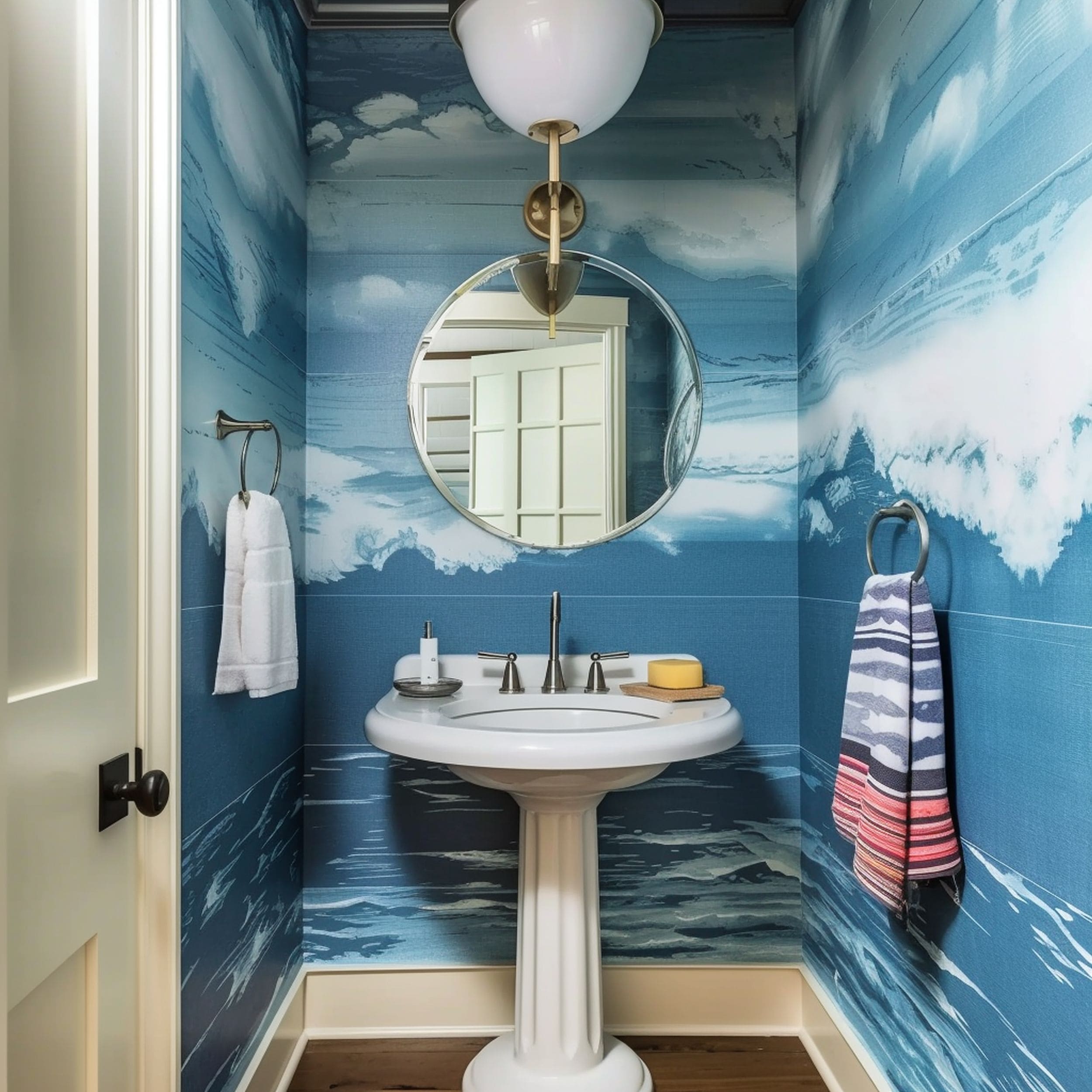 Breezy Blue Bathroom With Pedestal Sink