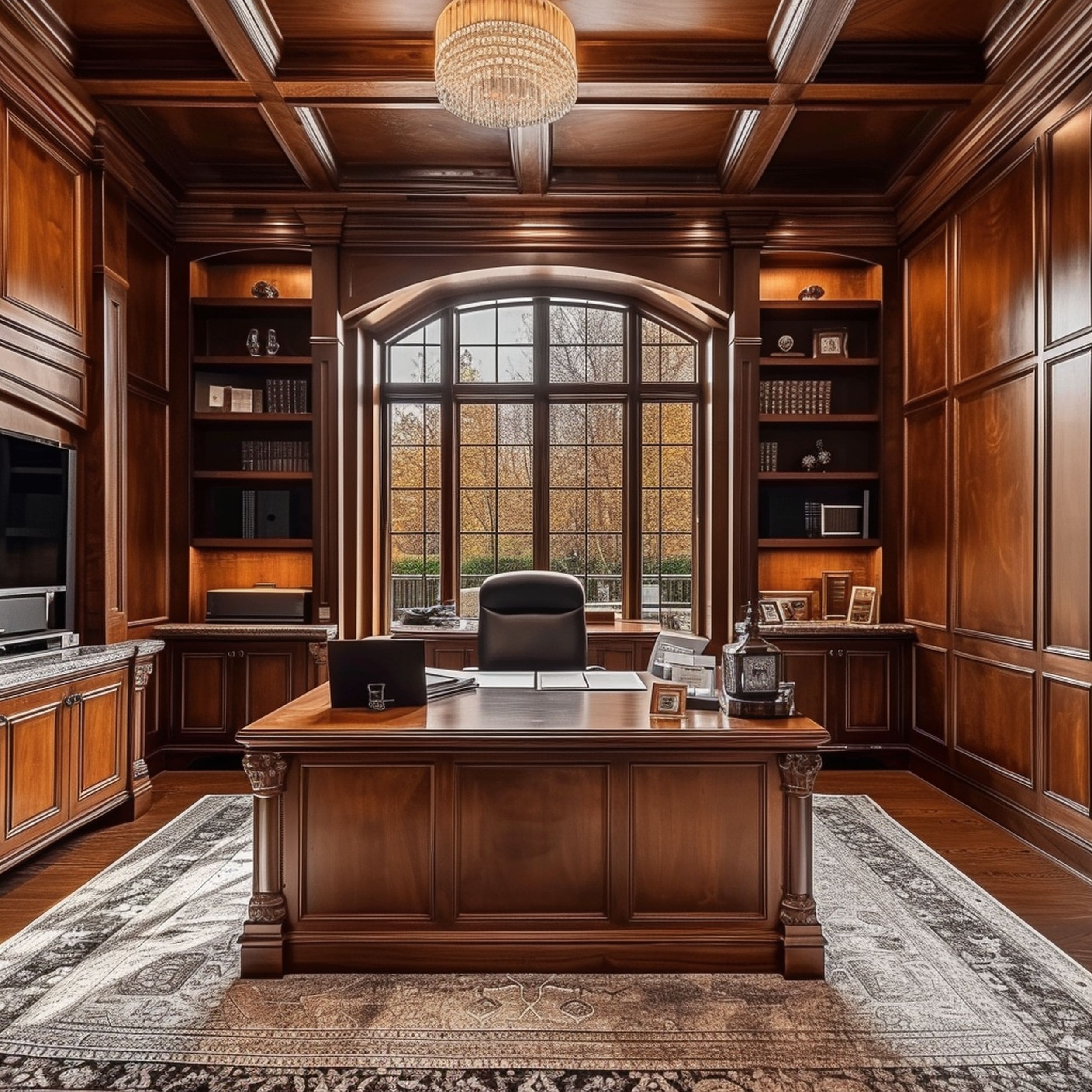 Dark Wood Paneling in Home Office