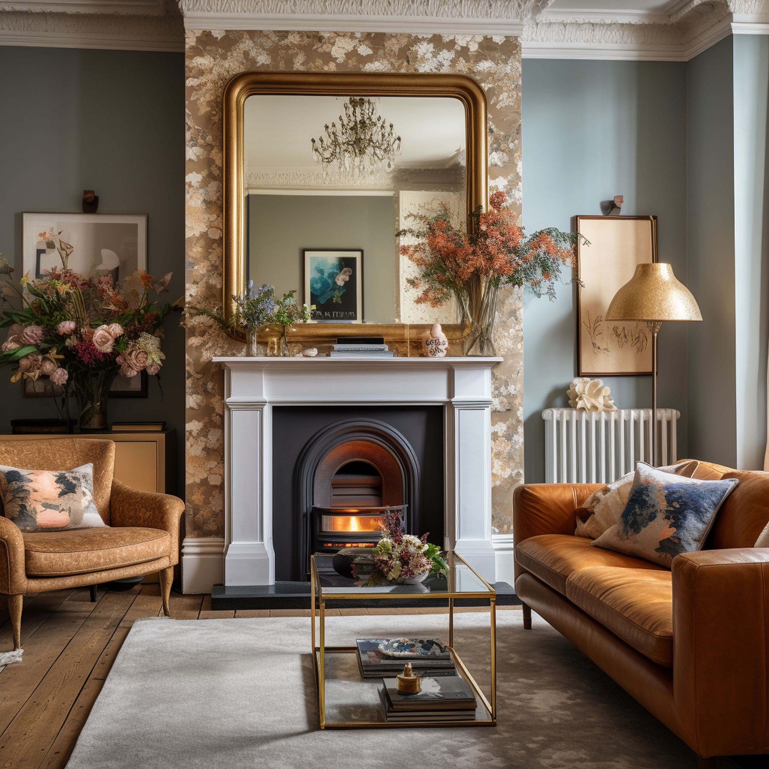 Modern Victorian Living Room With Ornate Mirror