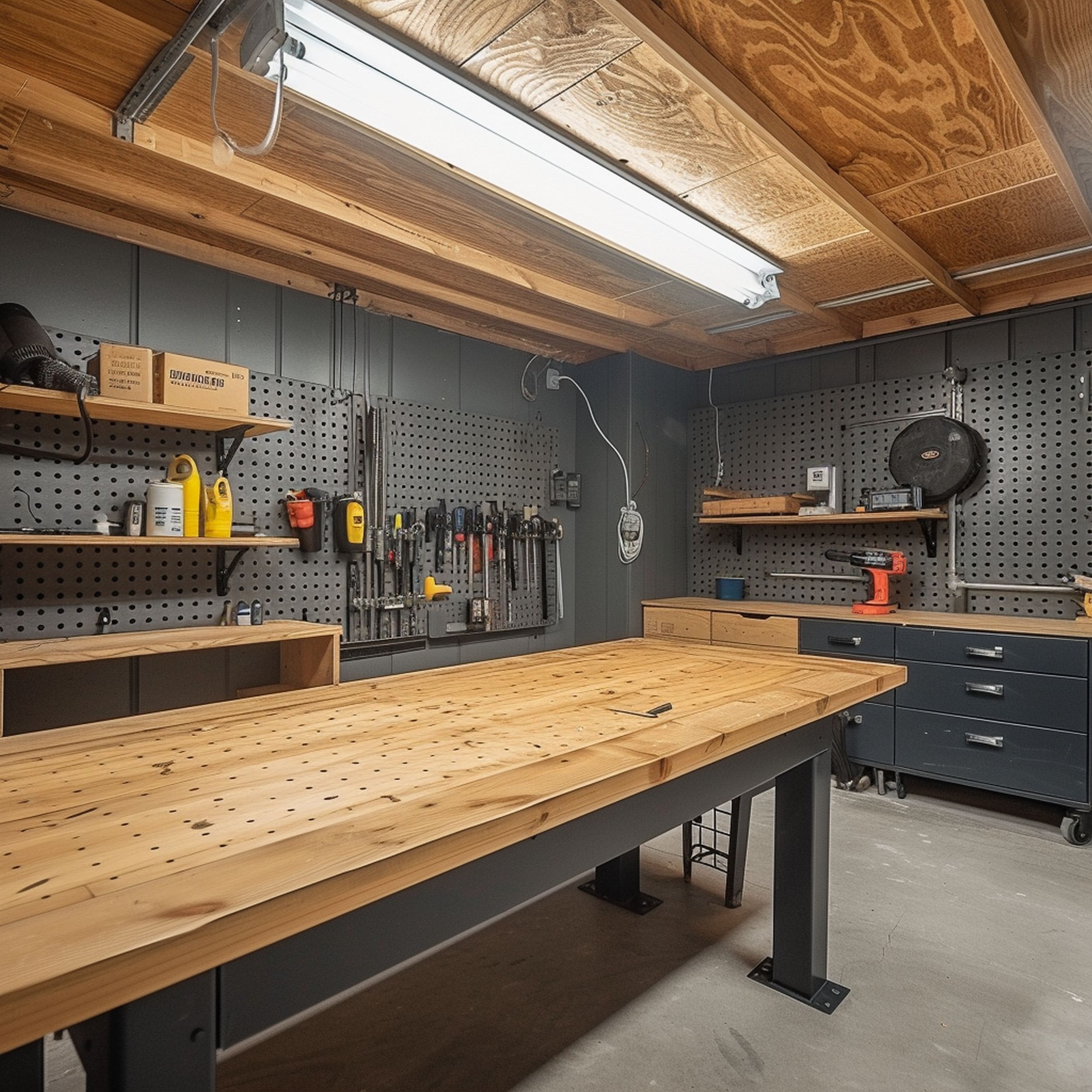 Basement With Sturdy Workbench