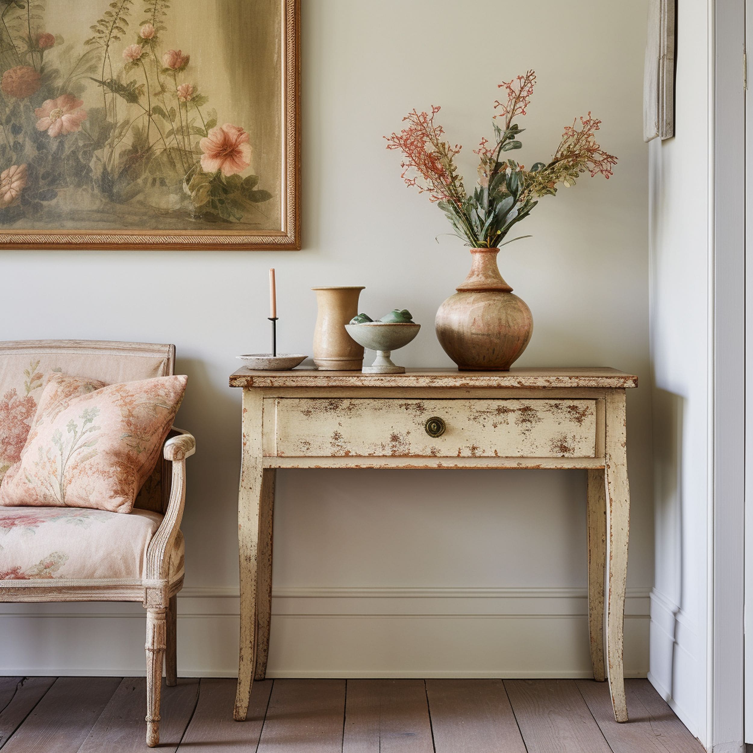 Cottagecore Table and Upholstered Chair