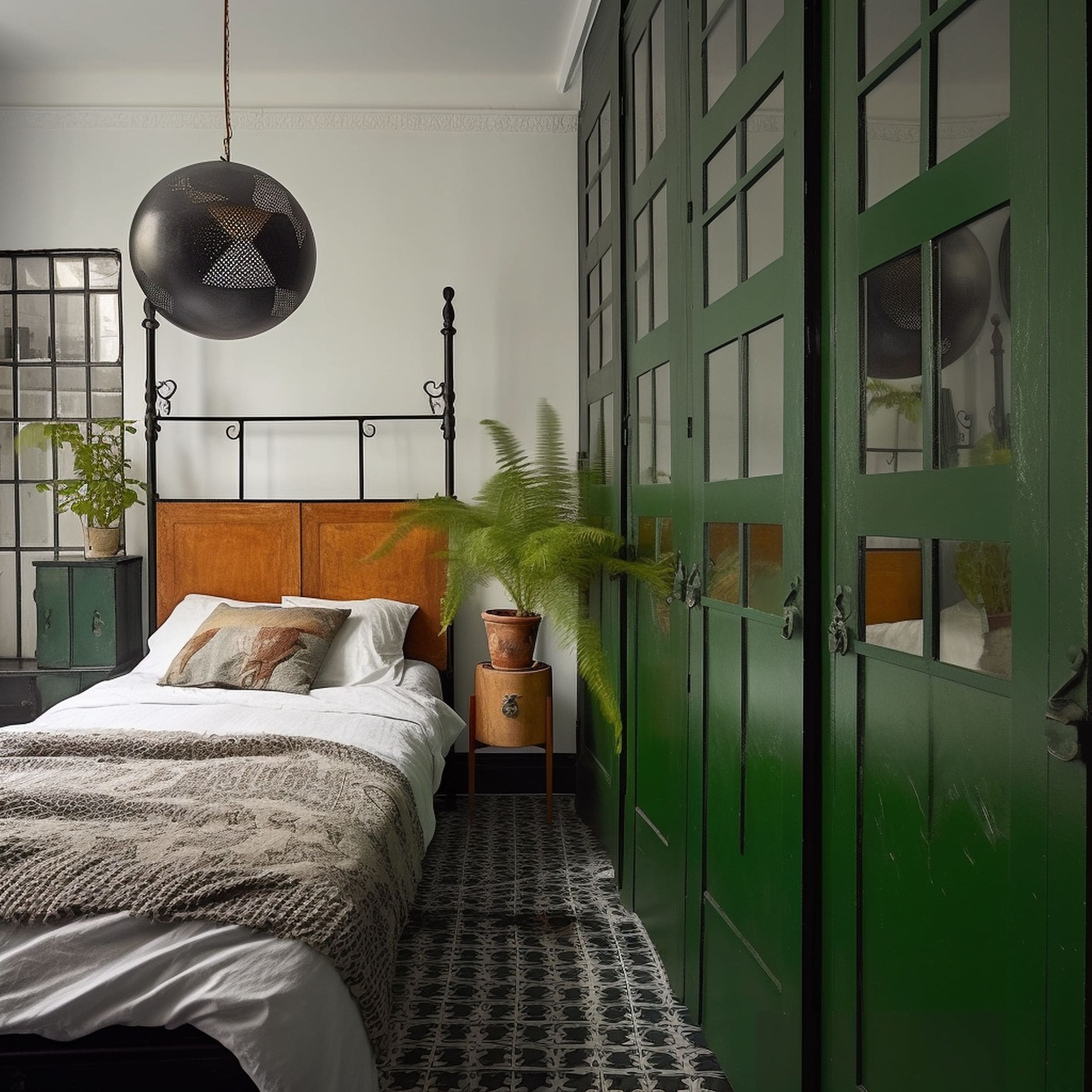 Modern Victorian Bedroom With Painted Wardrobe and Vintage Bed