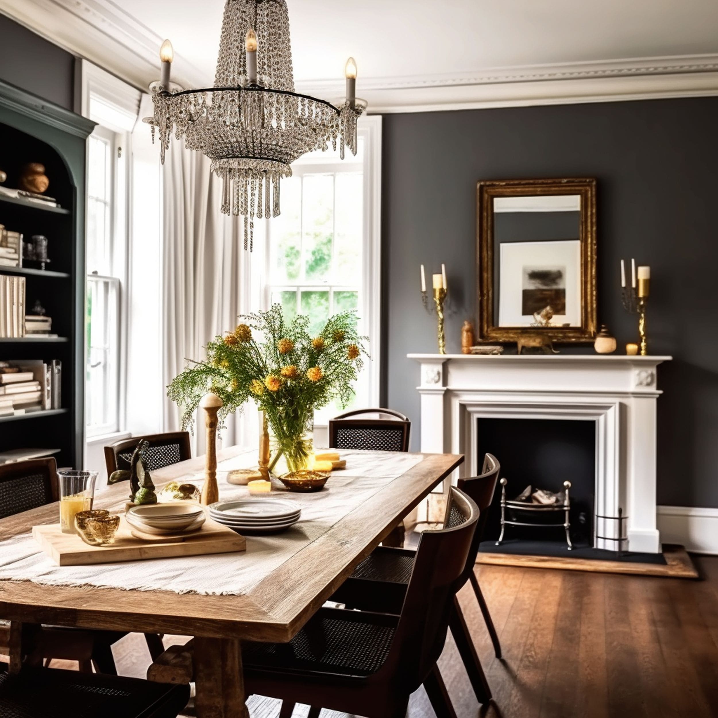 Modern Victorian Dining Room With Chandelier
