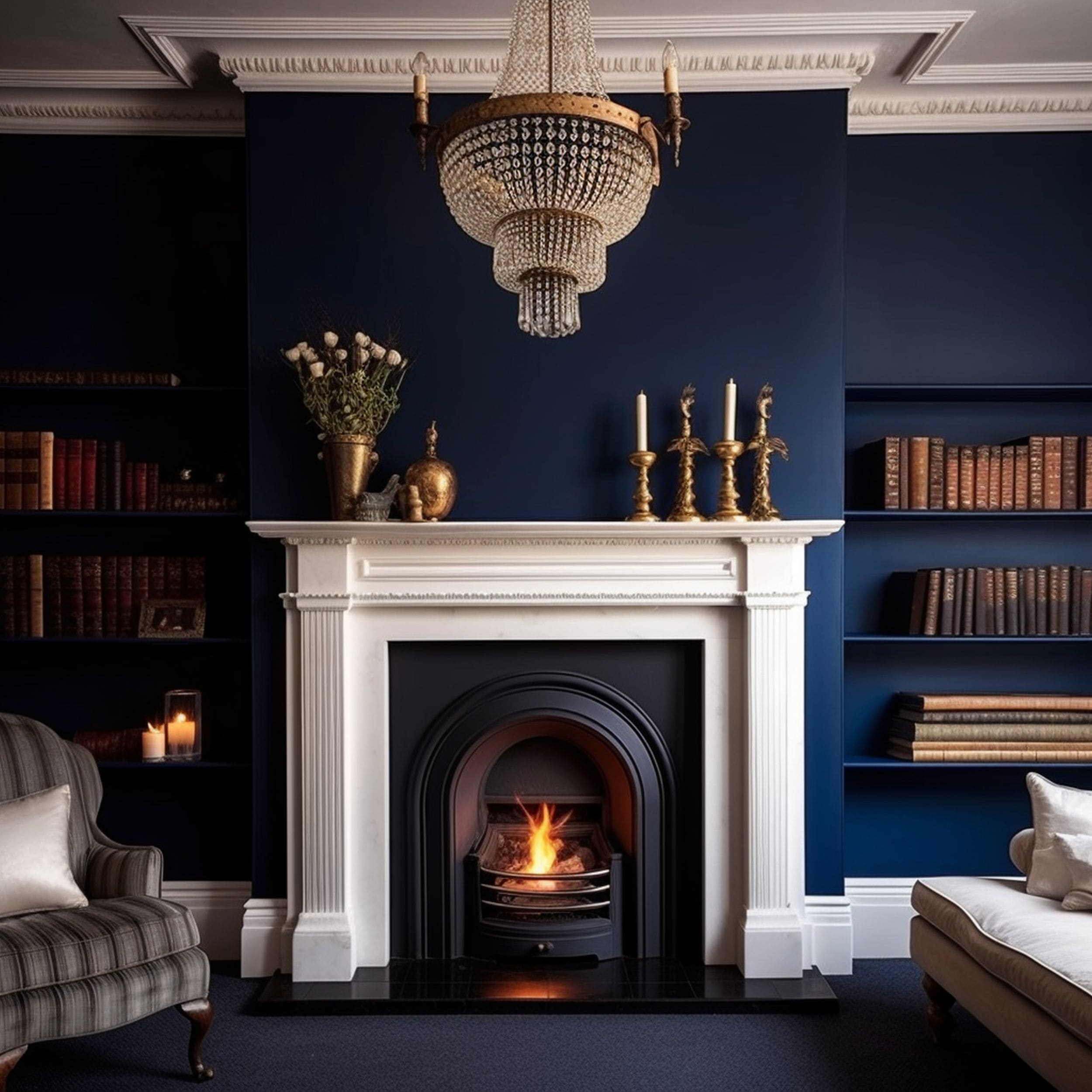 Modern Victorian Living Room With Fireplace