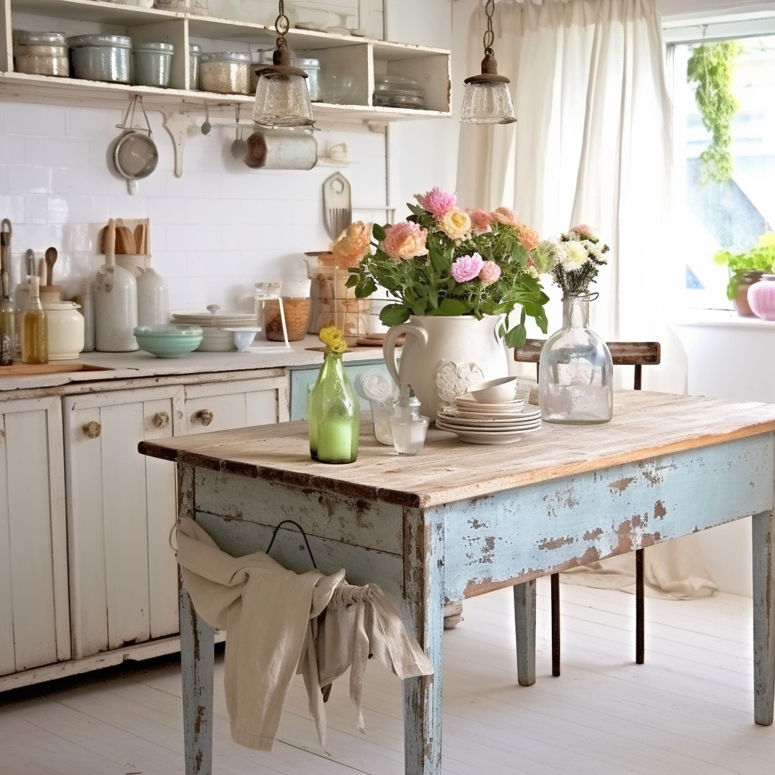 Shabby Chic Kitchen With Weathered Furniture