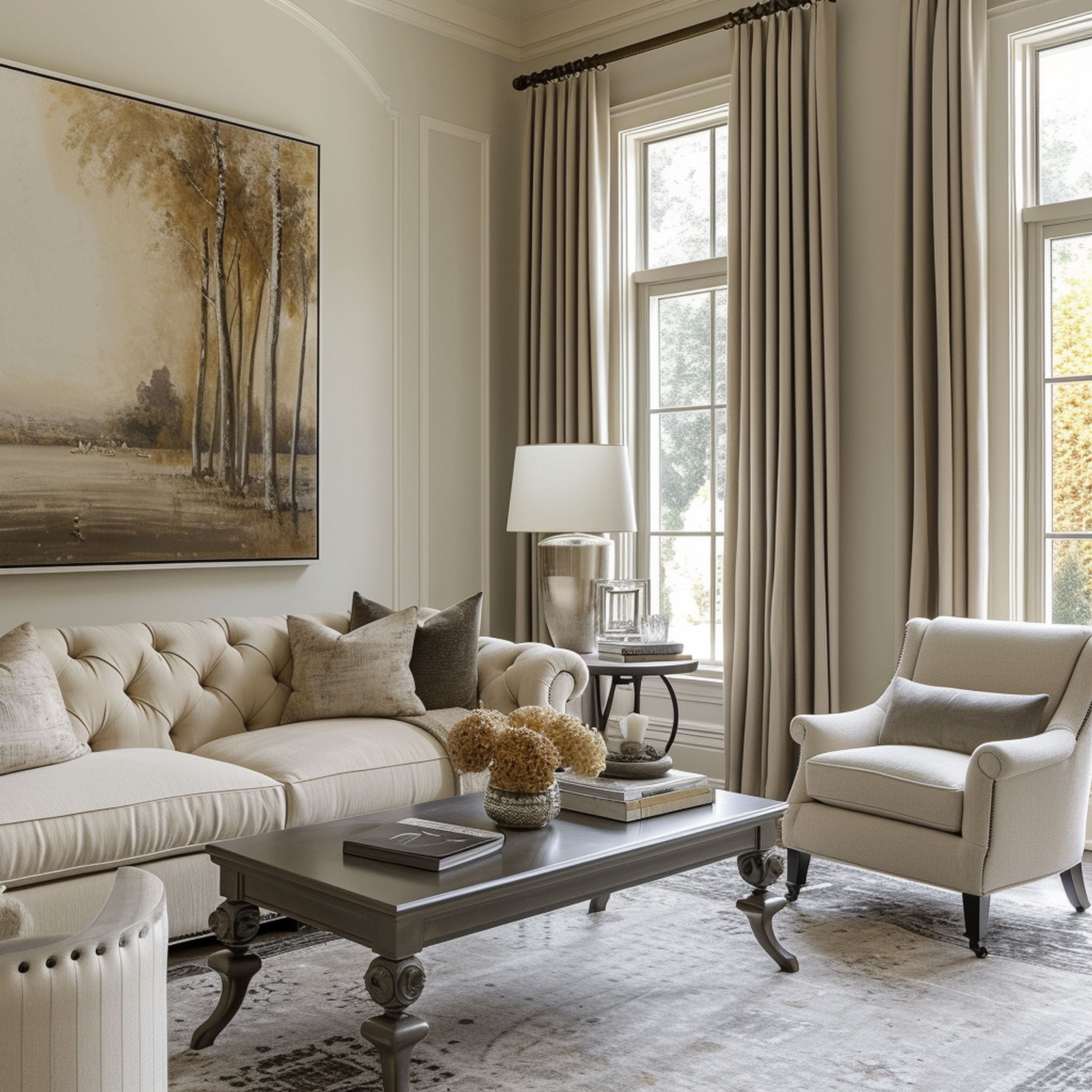 Ecru Living Room With Large Artwork