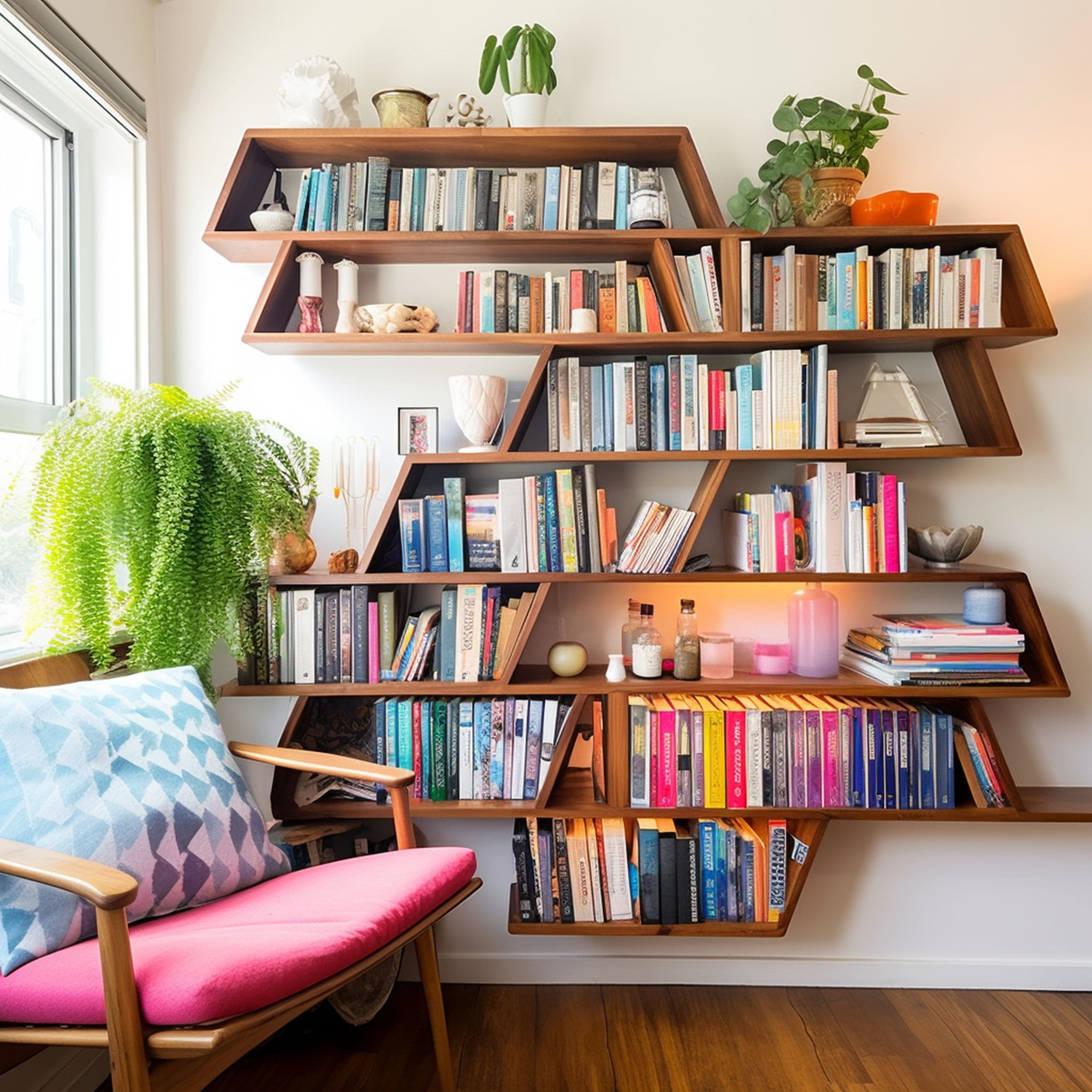 Book Display on Geometric Bookshelves