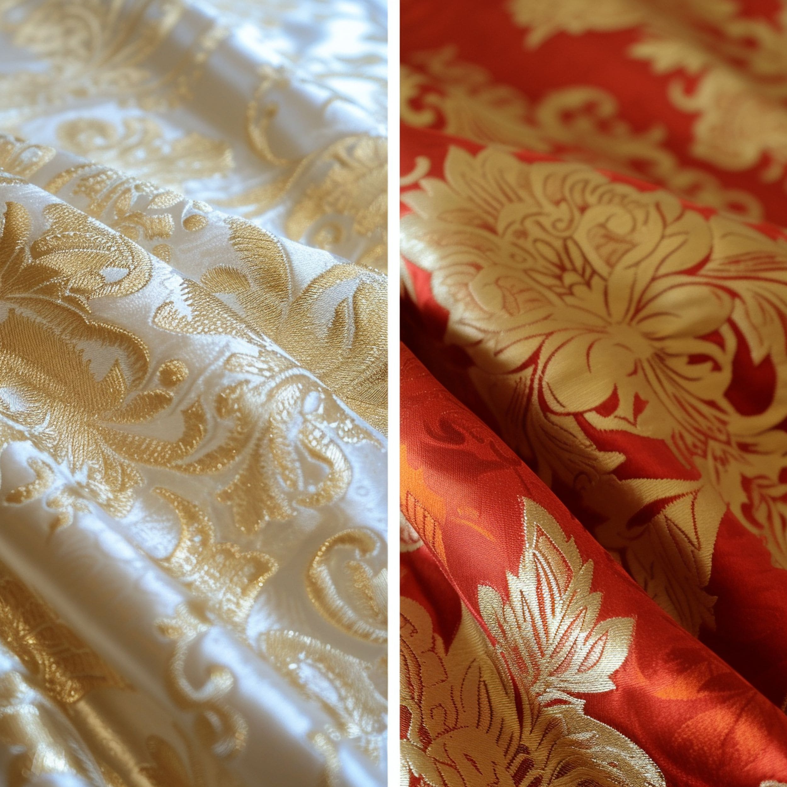 Brocade and Damask Fabrics Side Comparison