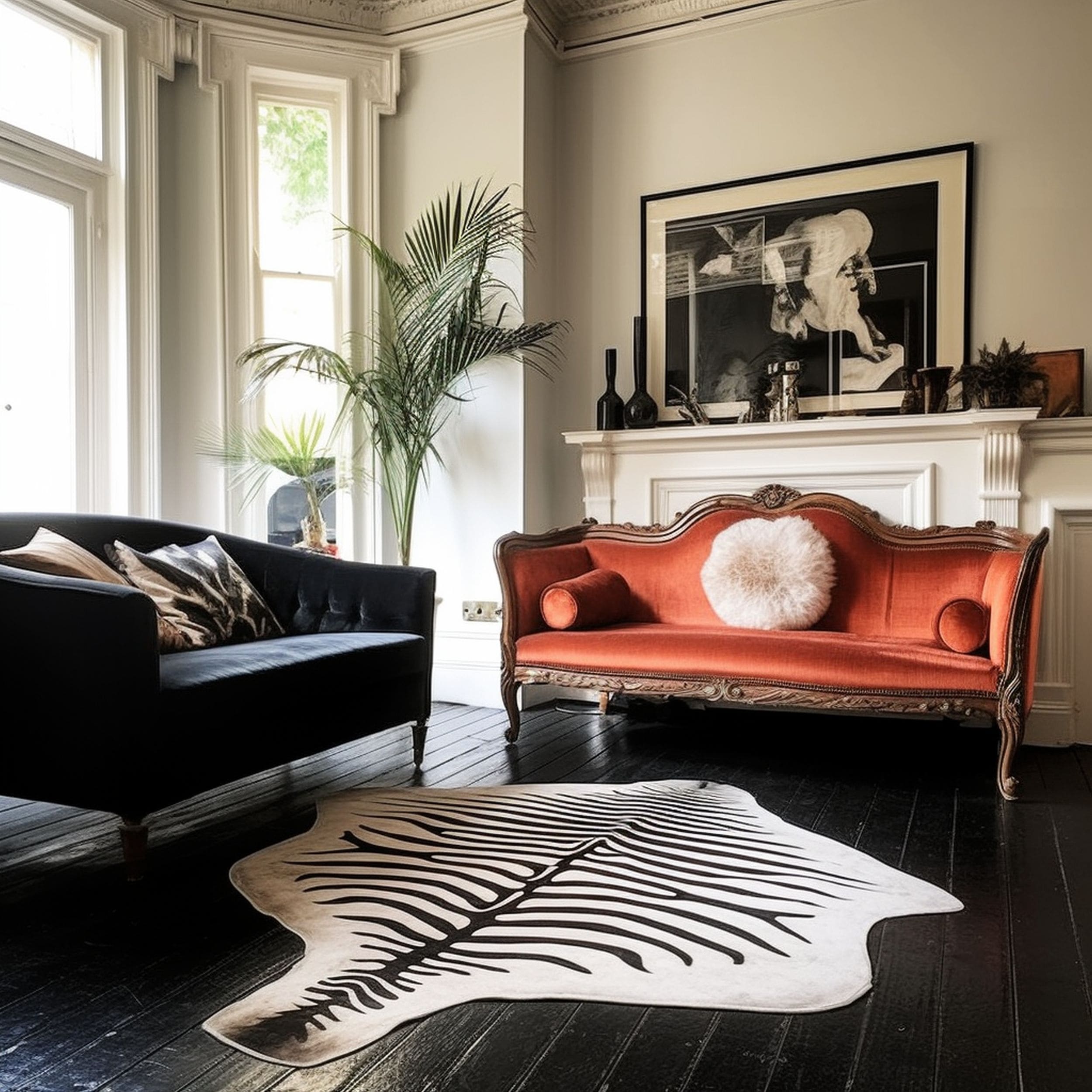 Modern Victorian Living Room With Black Floor