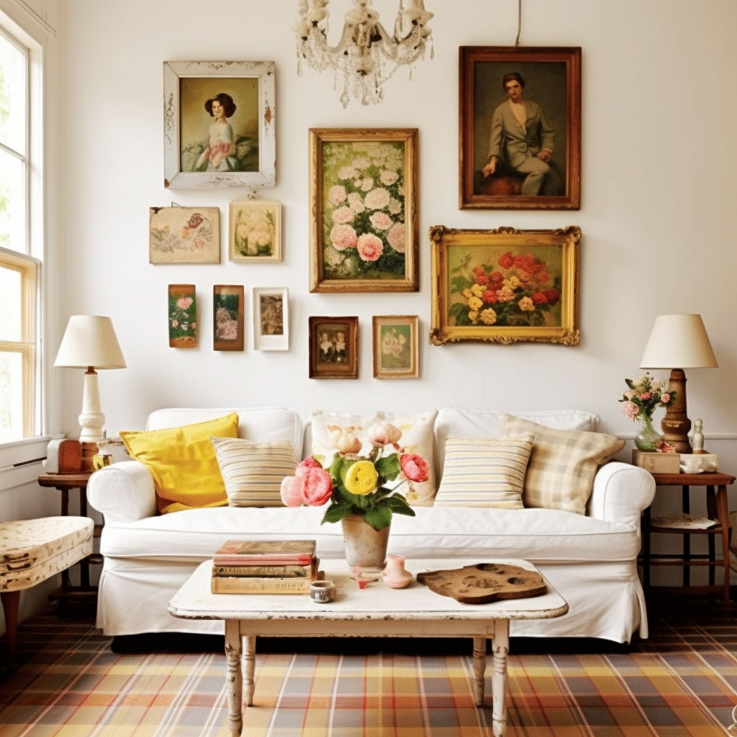 Shabby Chic Living Room With Gallery Wall