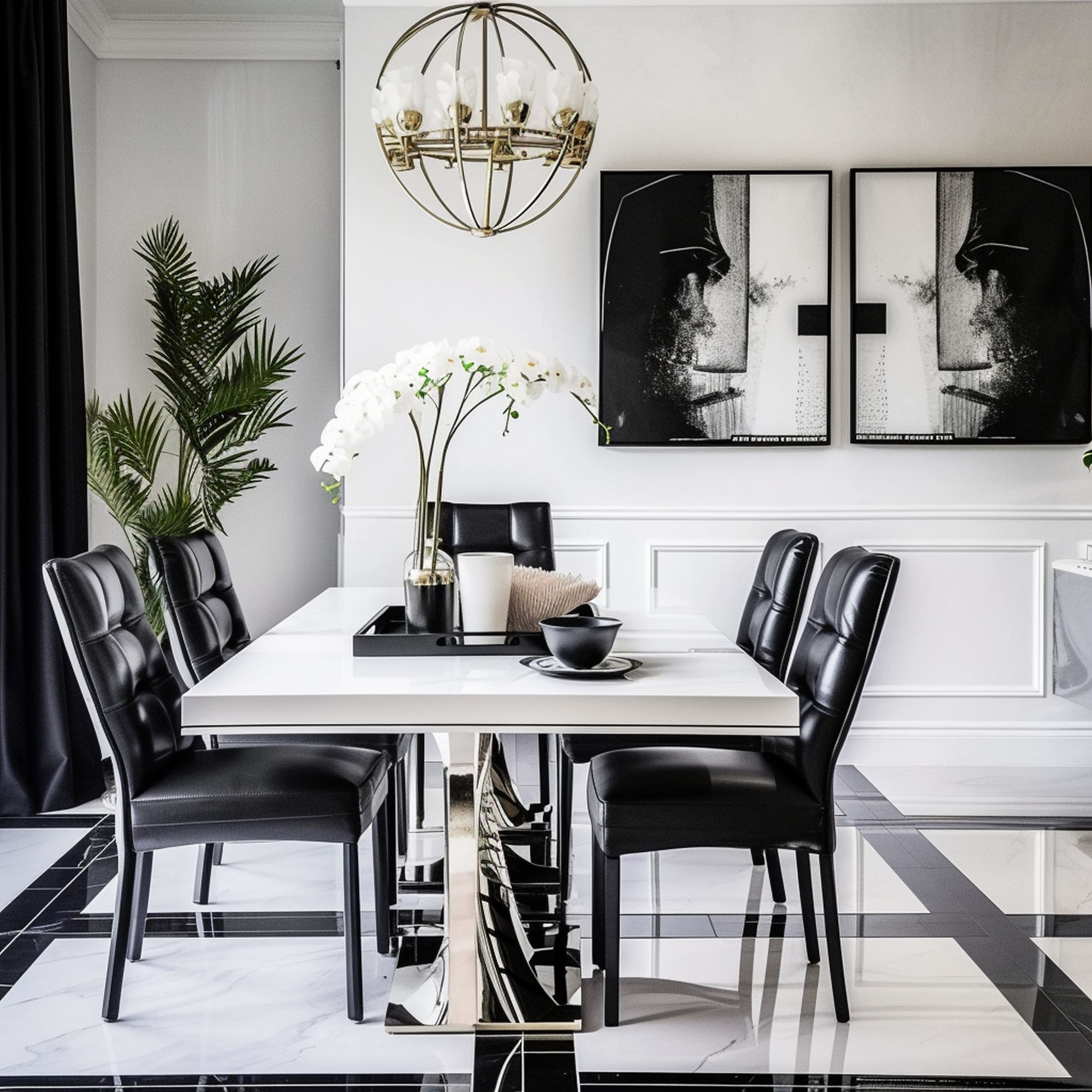 White and Black Dining Room