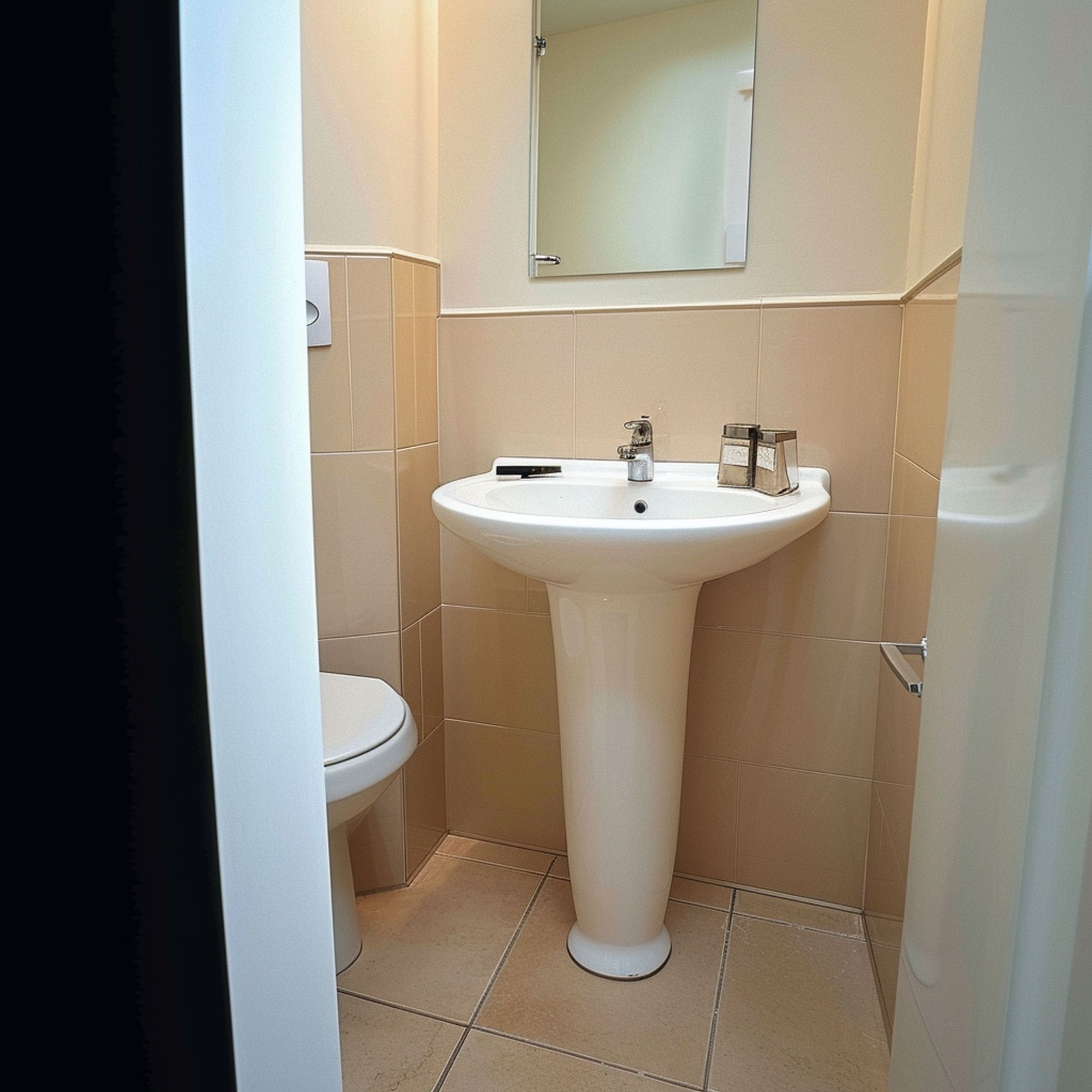 Pedestal Sink in Tiny Bathroom