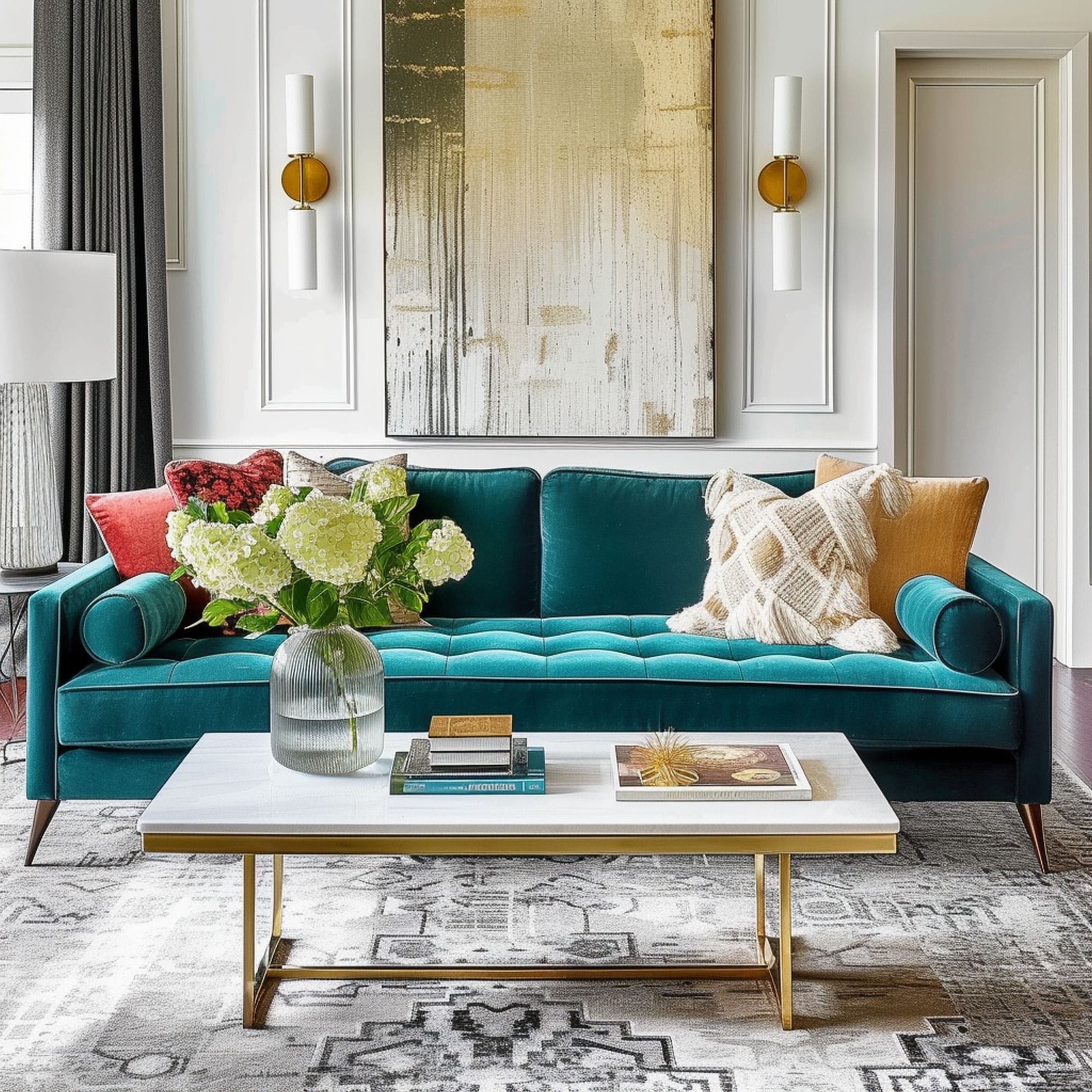 Velvet Sofa in Transitional Living Room