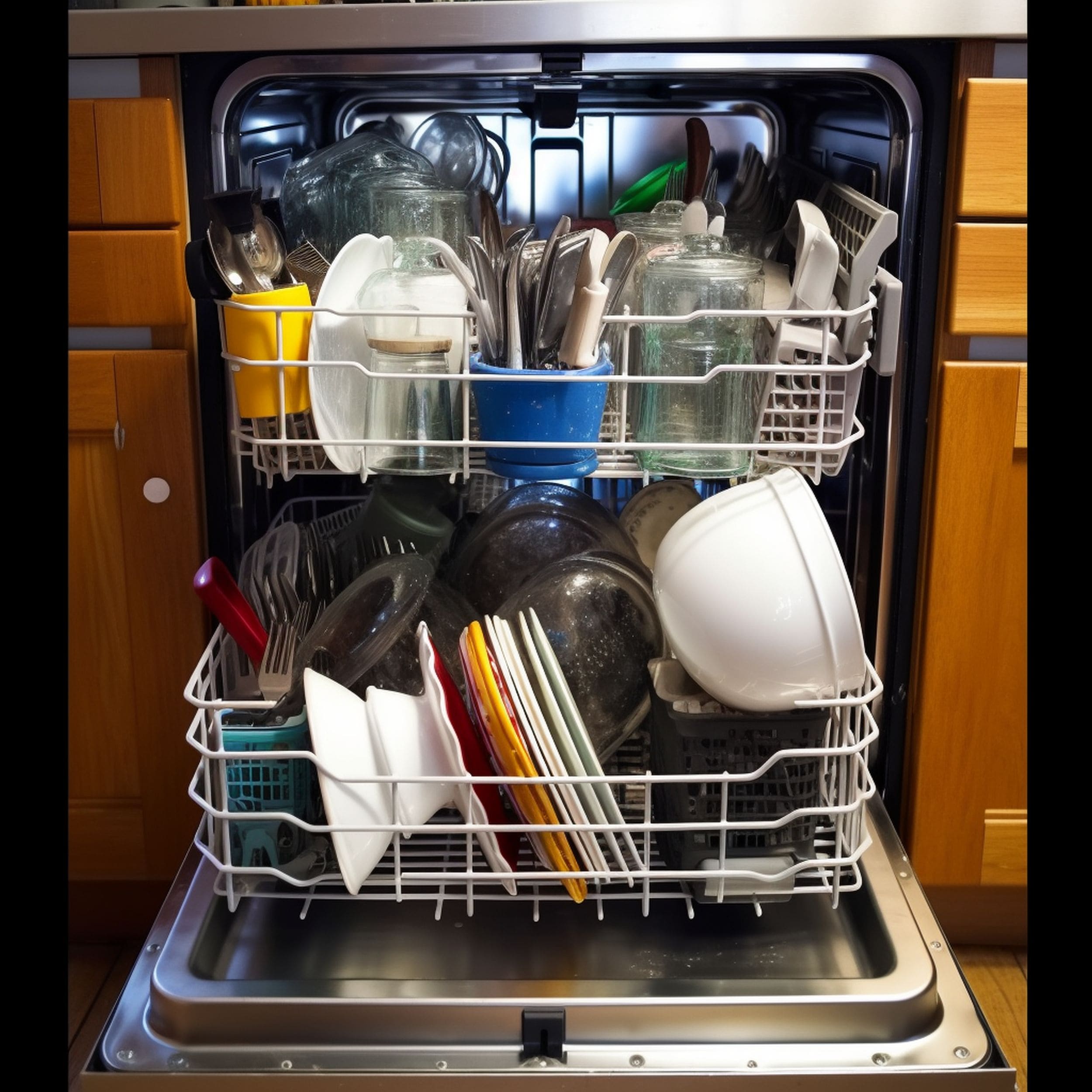 Dishwasher With Poorly Arranged Dishes