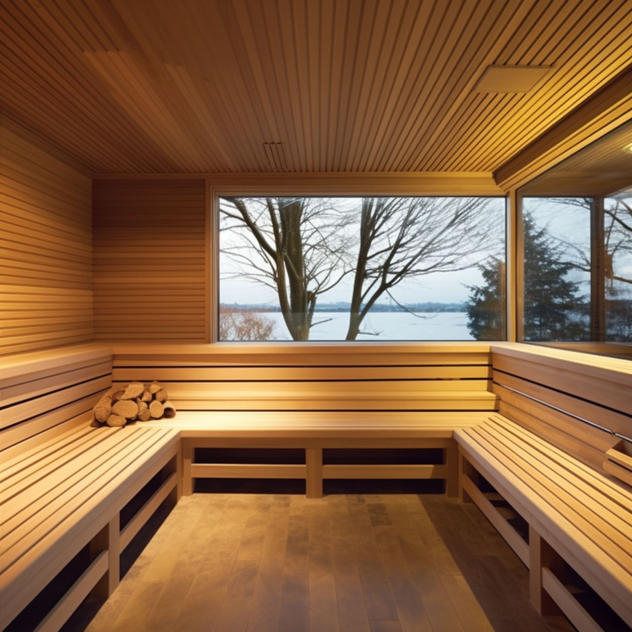 Modern Indoor Sauna With Horizontal Windows