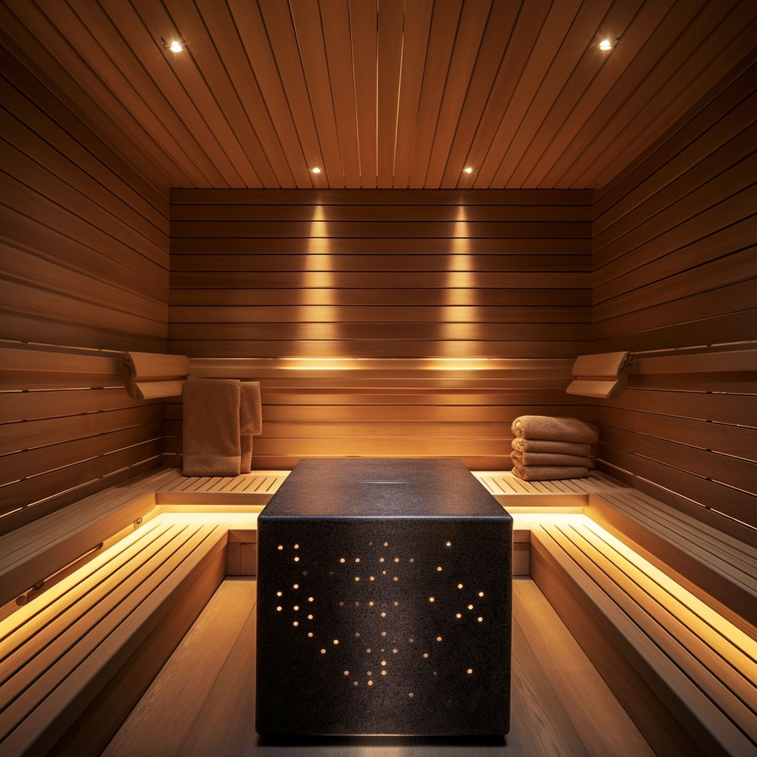 Indoor Sauna With Atmospheric Lights