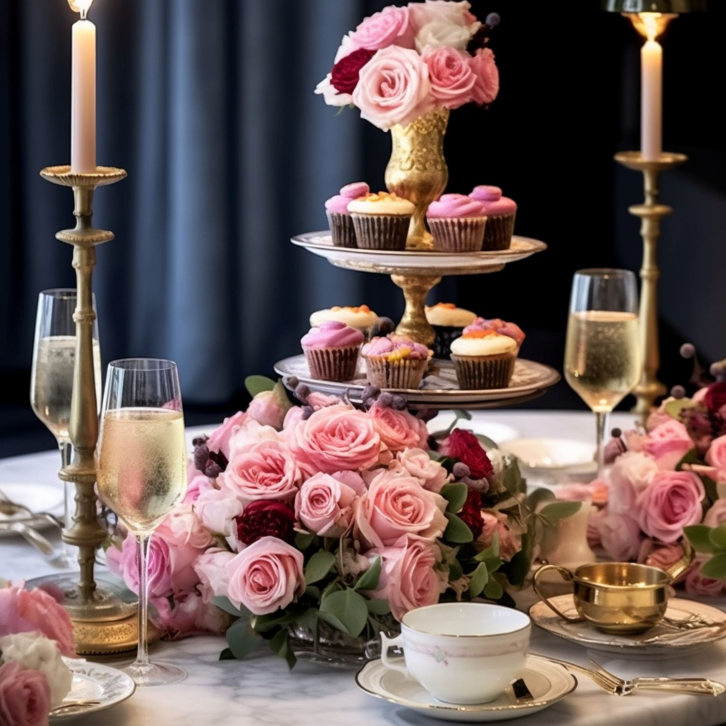 Cake Stand on Table With Roses