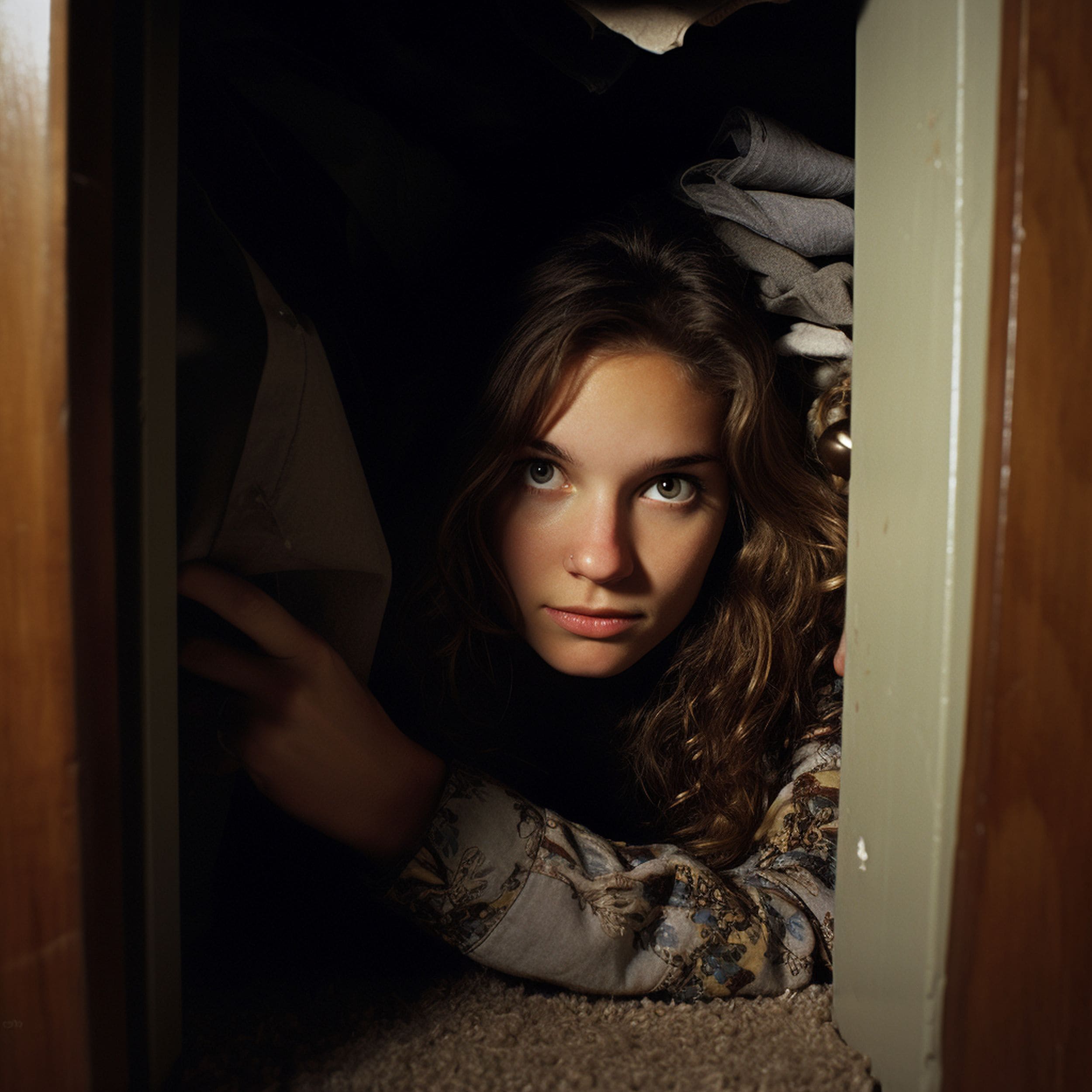 Woman Hiding in the Closet During an Earthquake